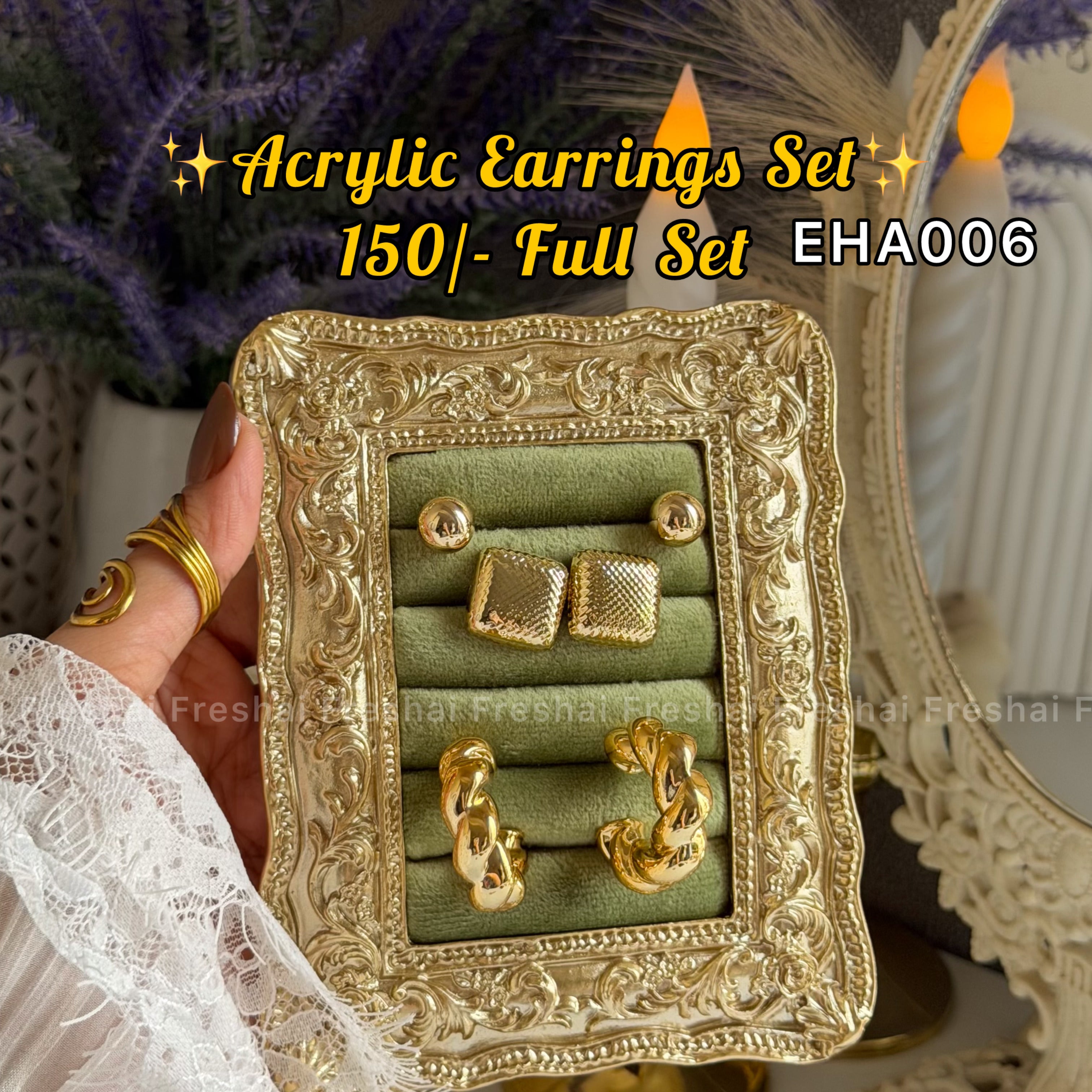 Gold Tone Acrylic Earrings Set