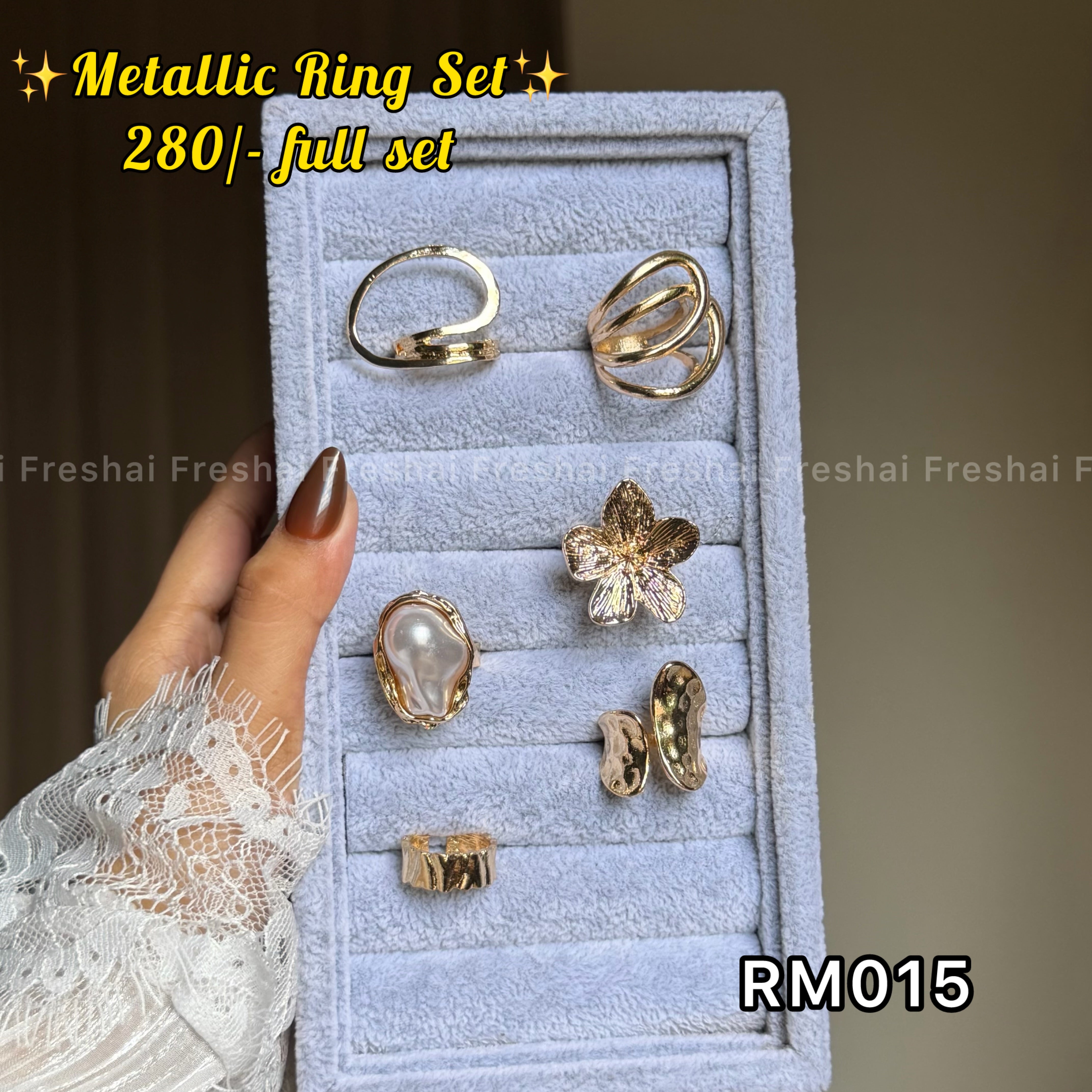 6 pcs vintage flowery metallic ring set