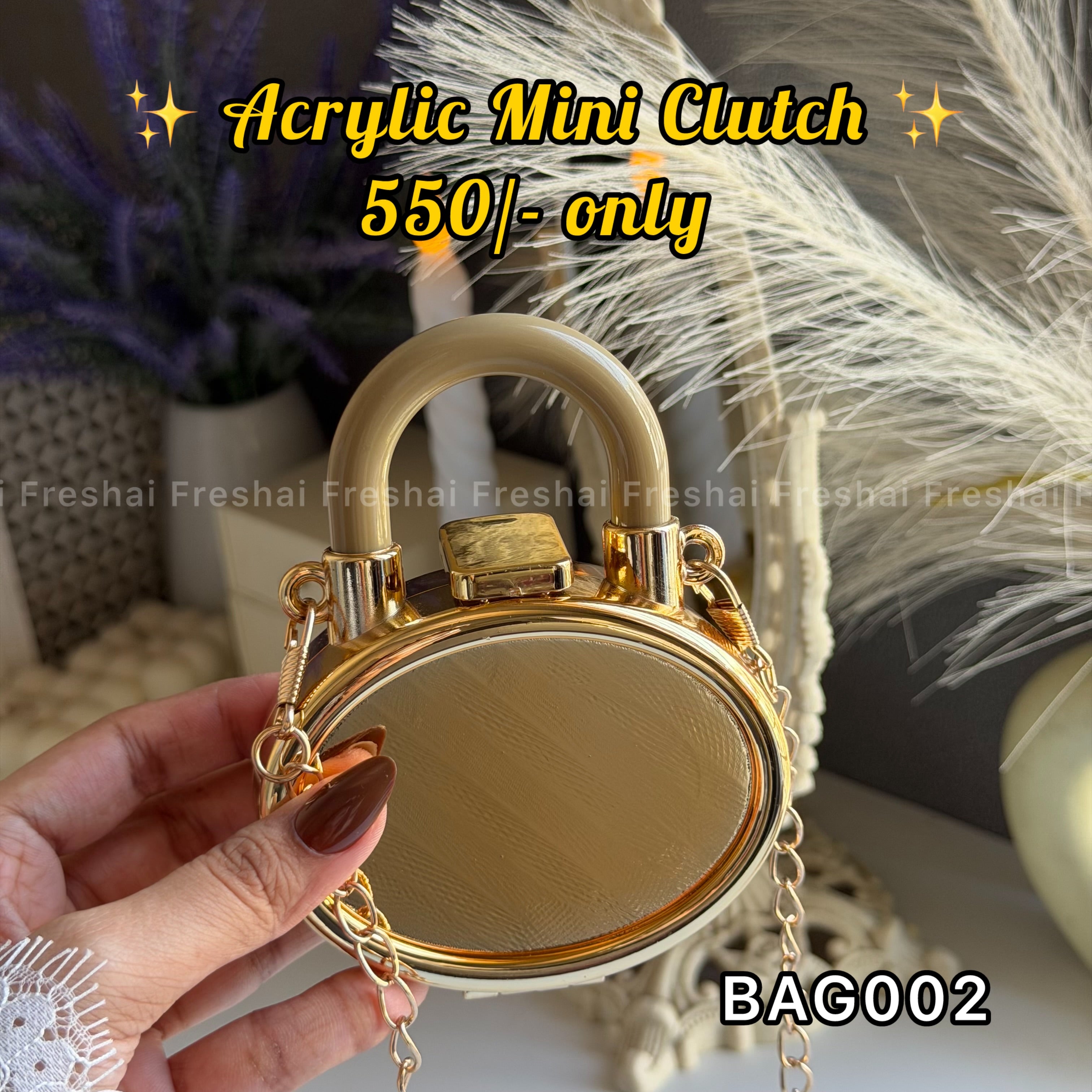Gold Oval Acrylic Clutch Bag