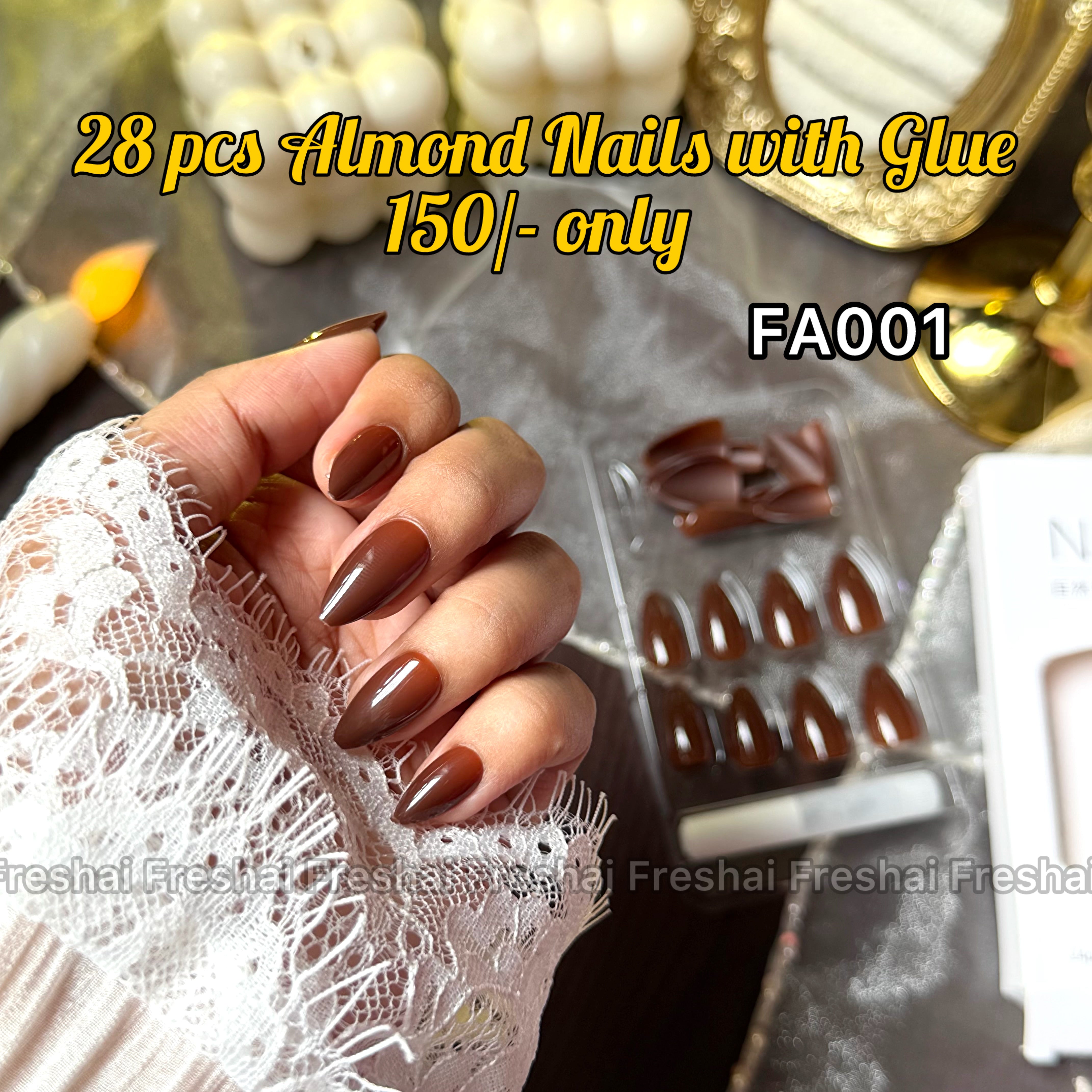 Chocolate Brown Almond Fake Nails