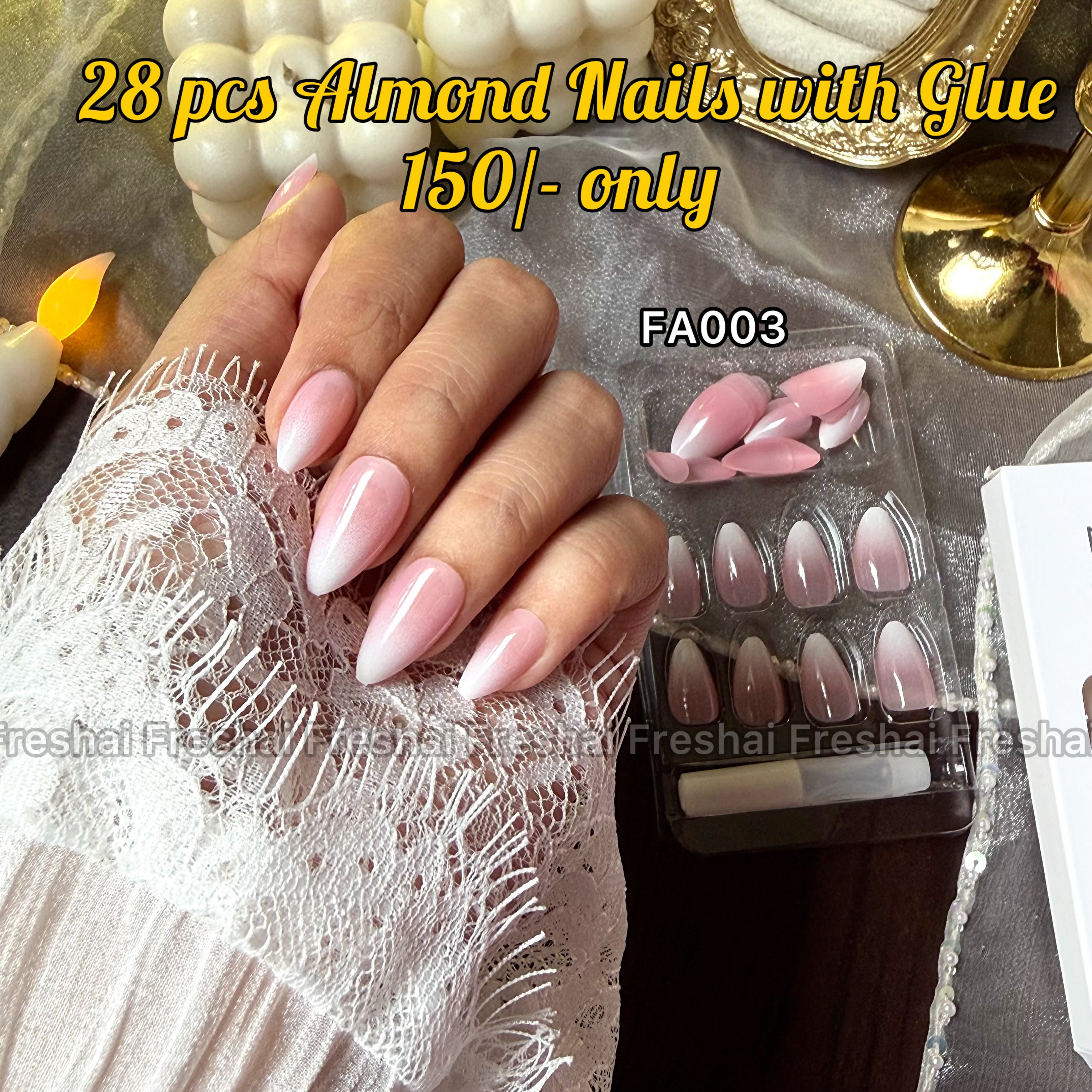 Ombre Pink Almond Fake Nails