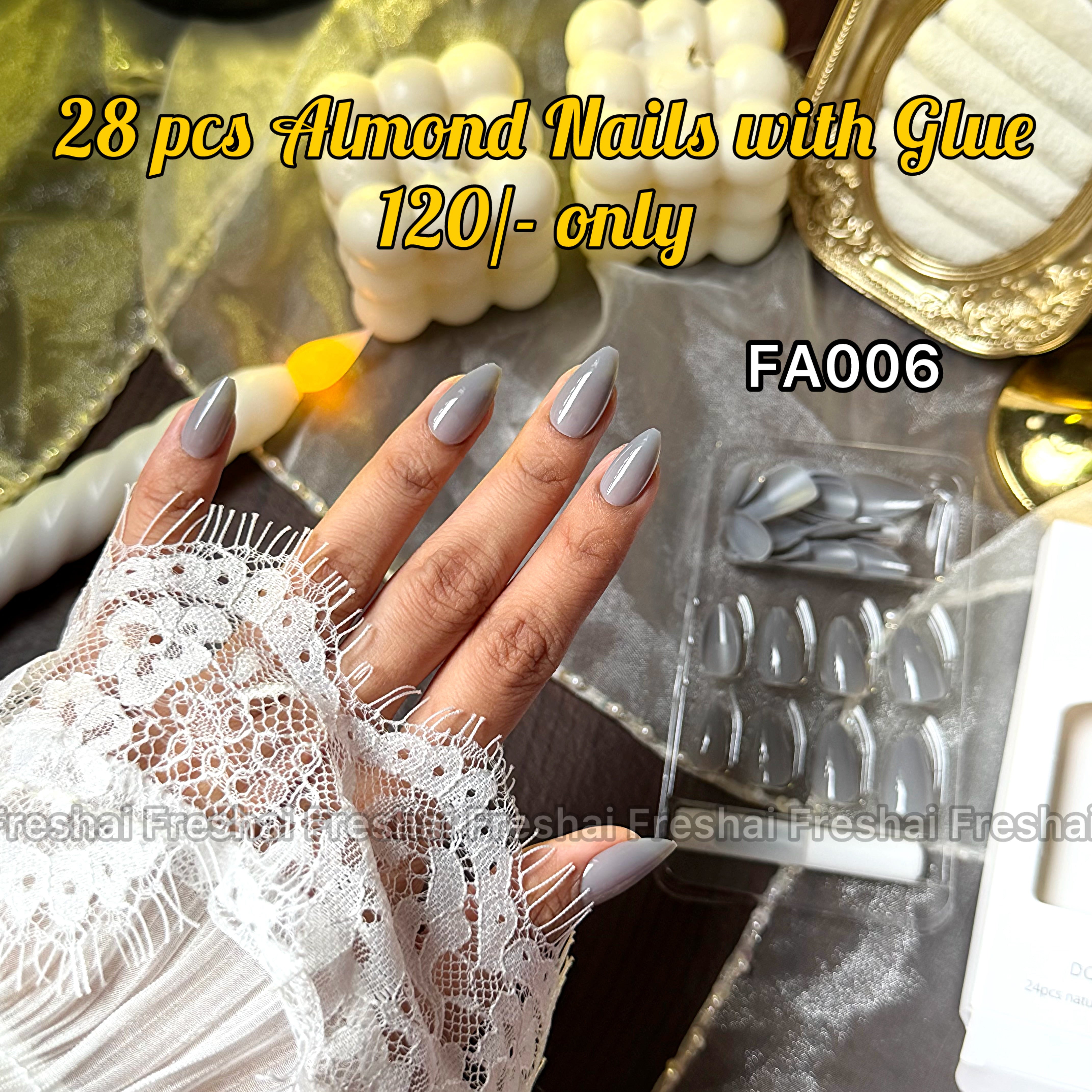 Grey Almond Fake Nails