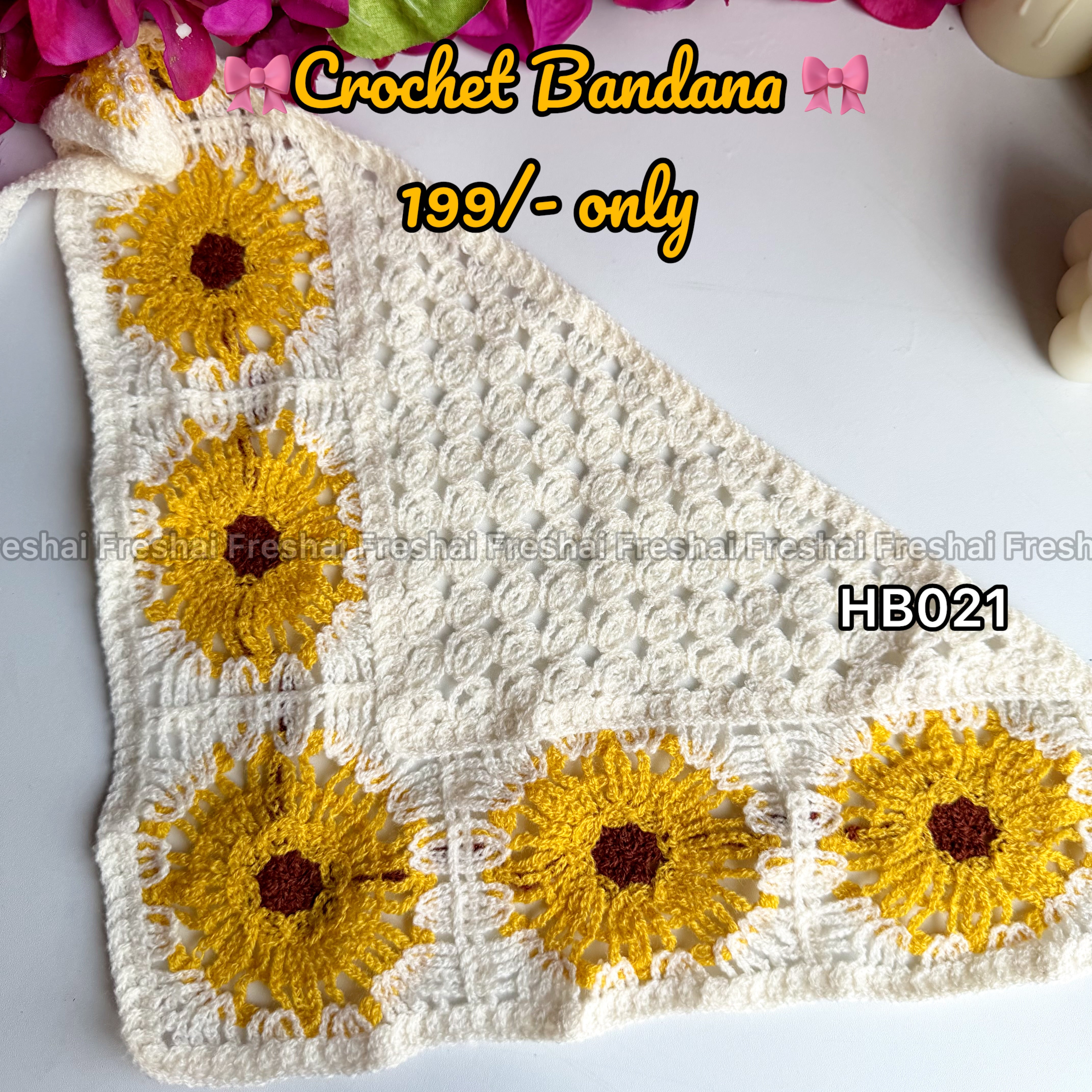 Sunflower White Crochet Bandana