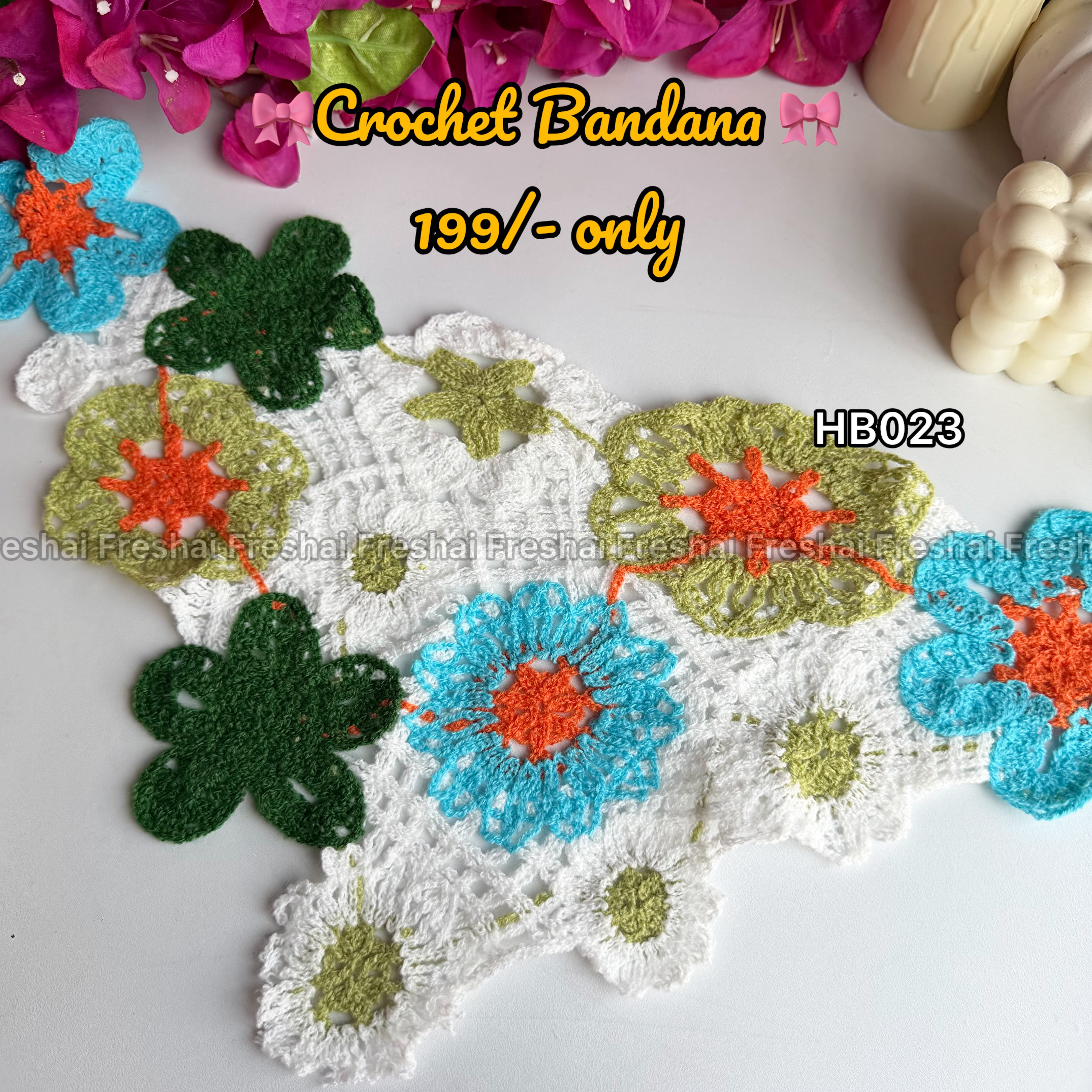 Multi-Color Floral White Crochet Bandana