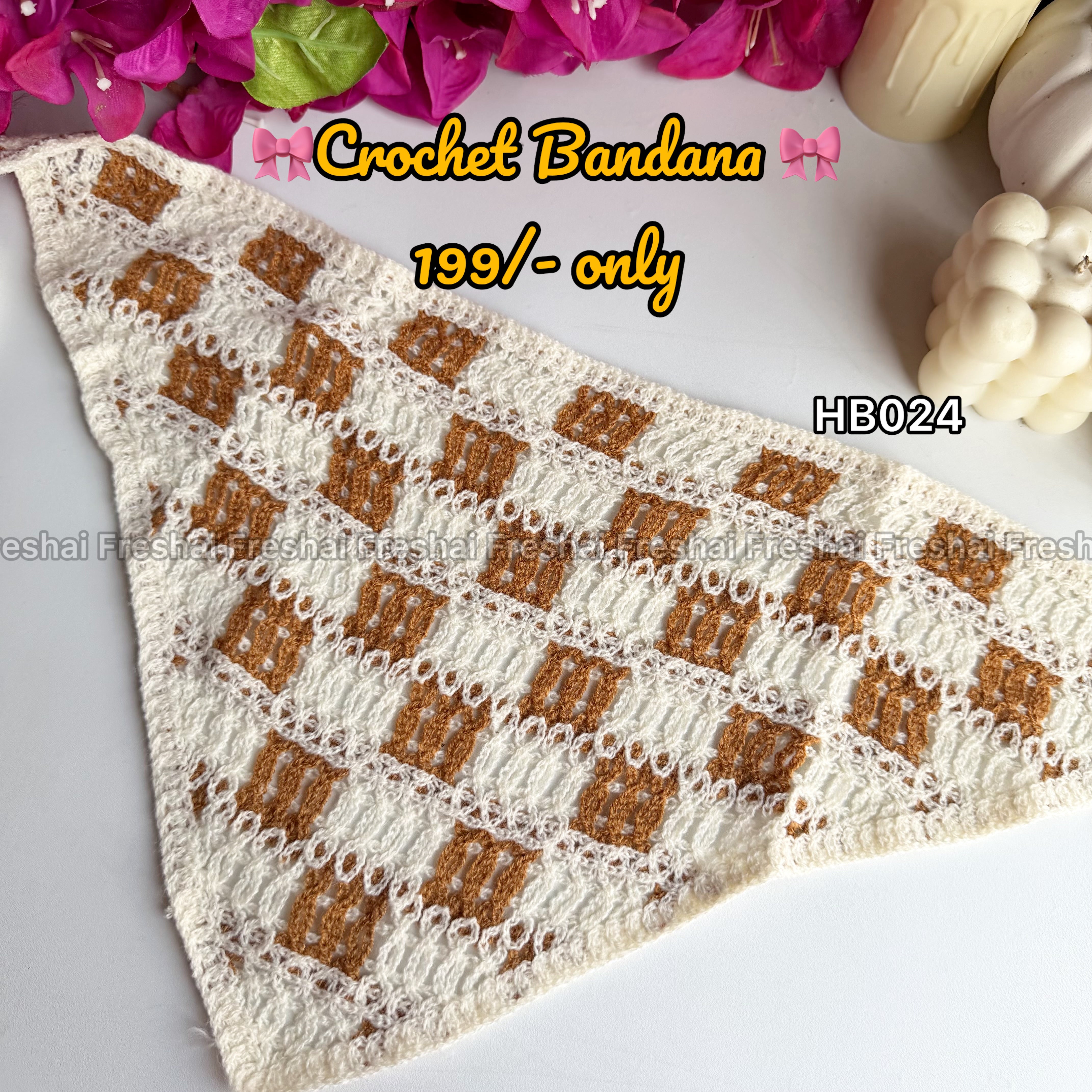 Brown & White Plaid Crochet Bandana