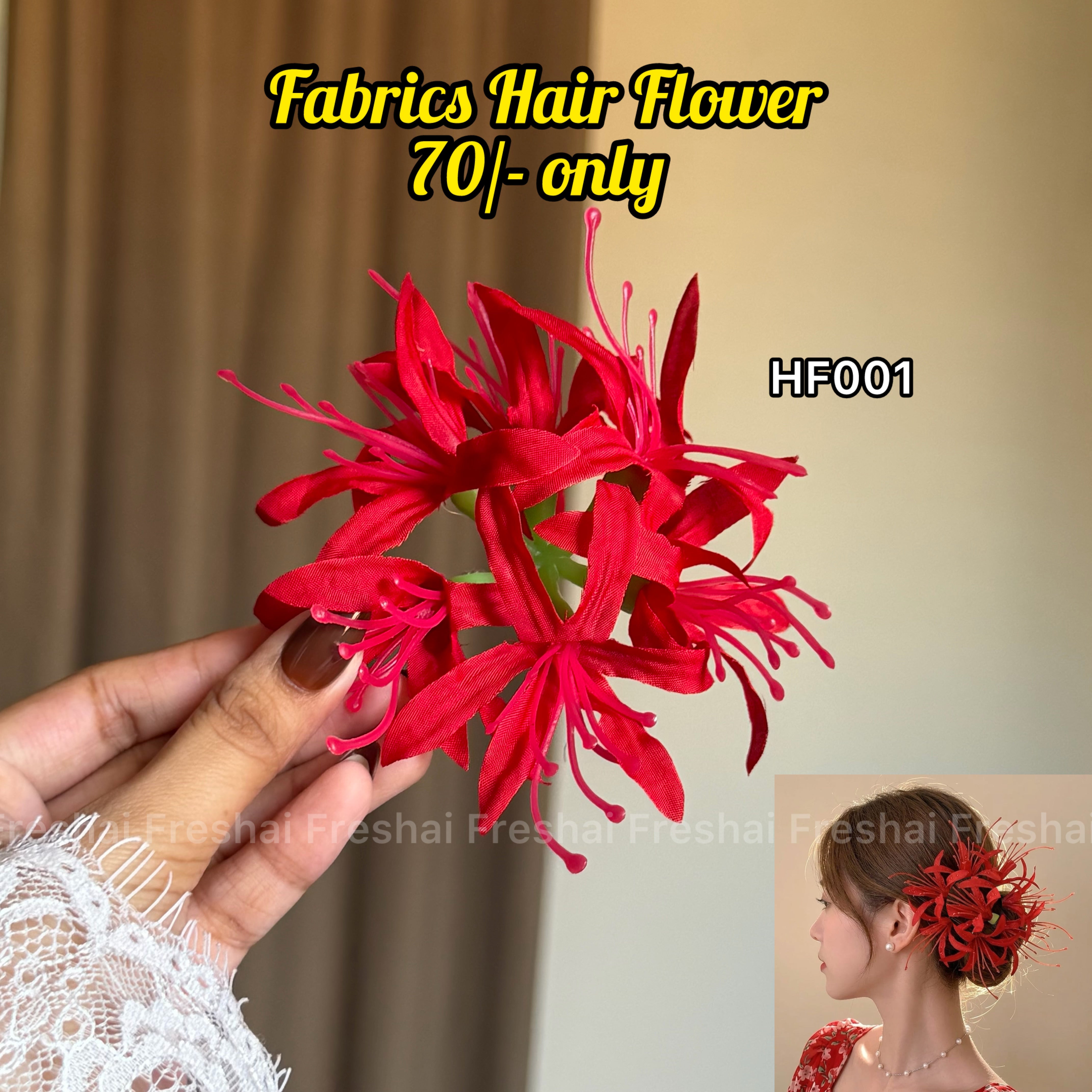 Red Fabric Hair Flower