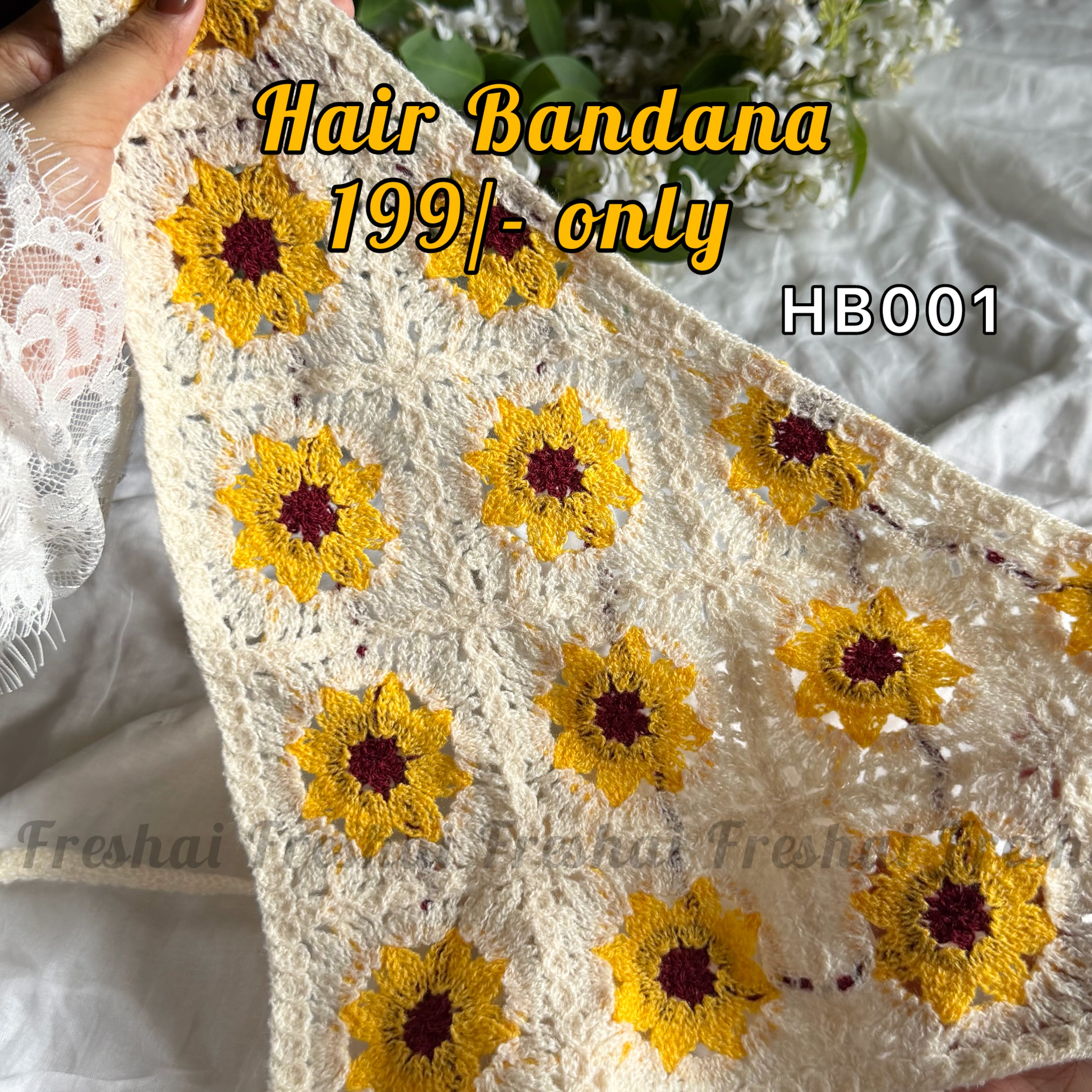Cream Sunflower Crochet Hair Bandana