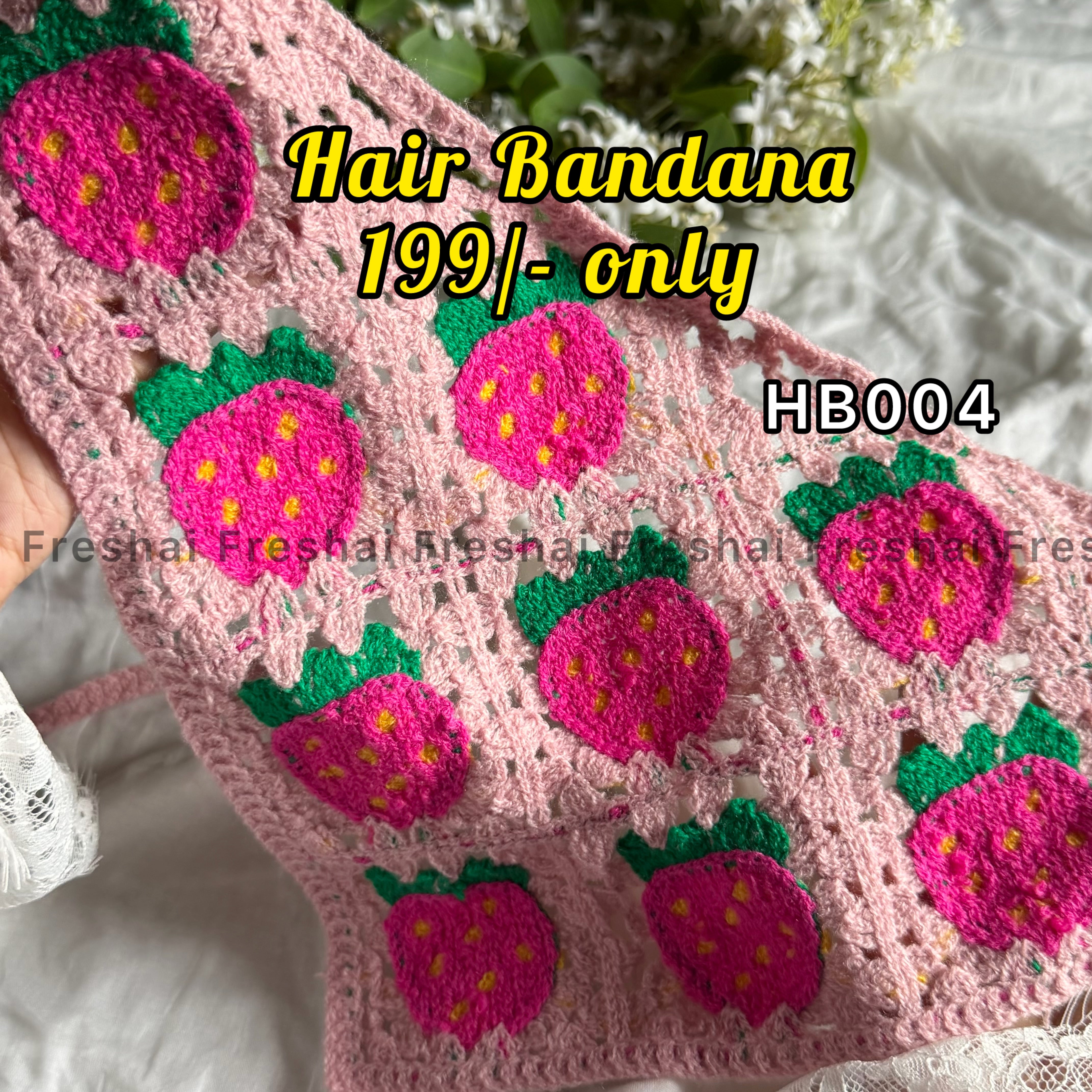 Pink Strawberry Crochet Hair Bandana