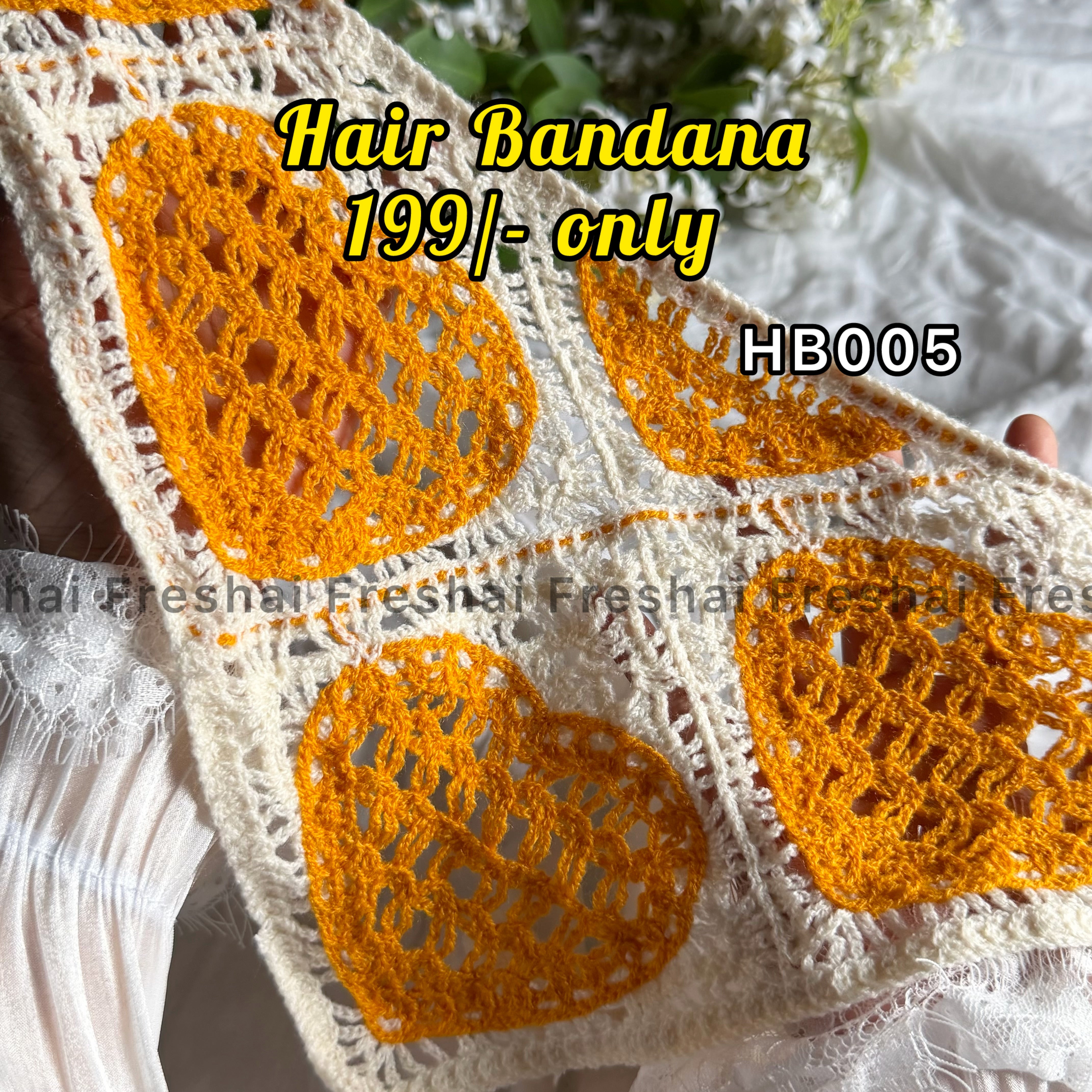 Yellow Heart Cream Crochet Hair Bandana