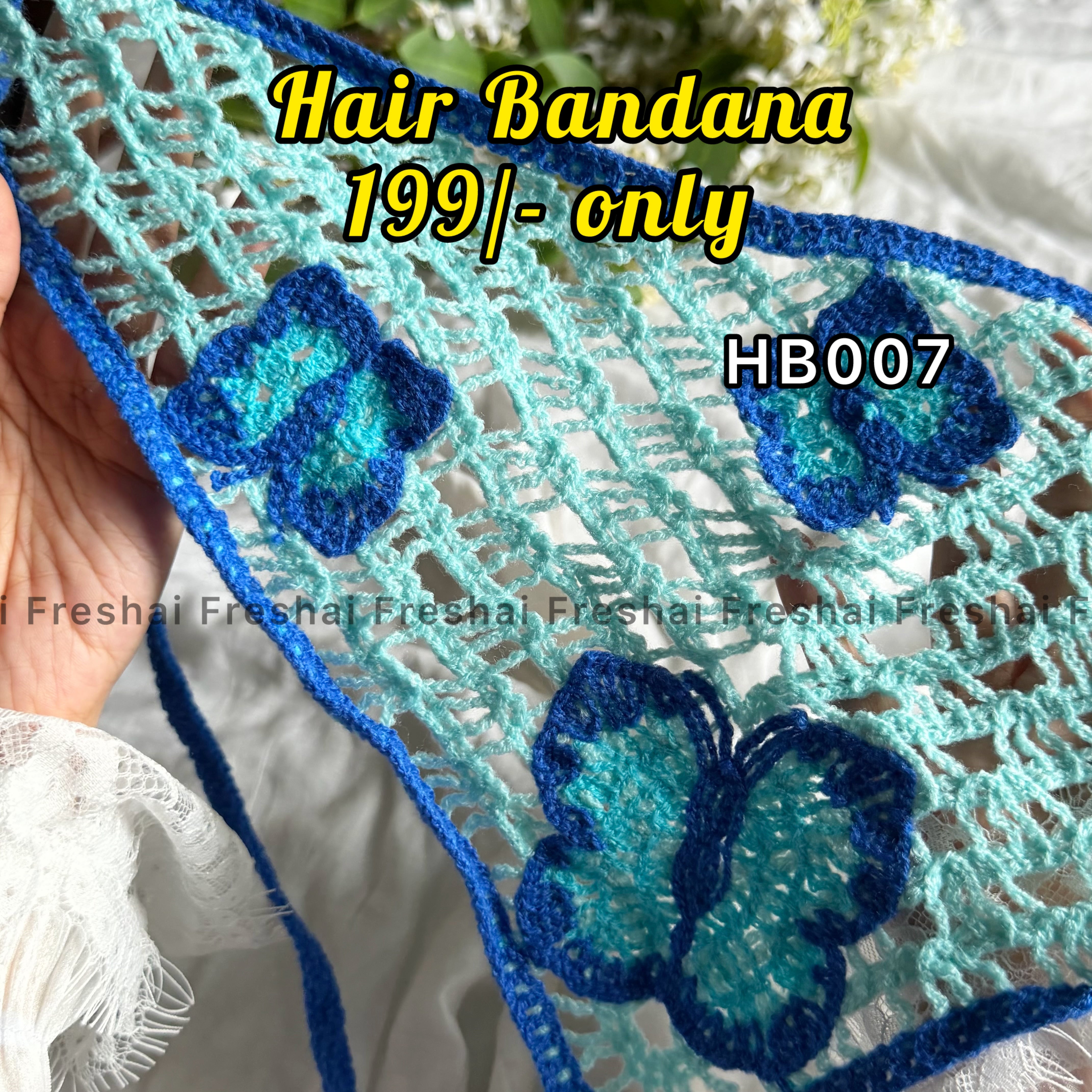 Blue Butterfly Crochet Hair Bandana