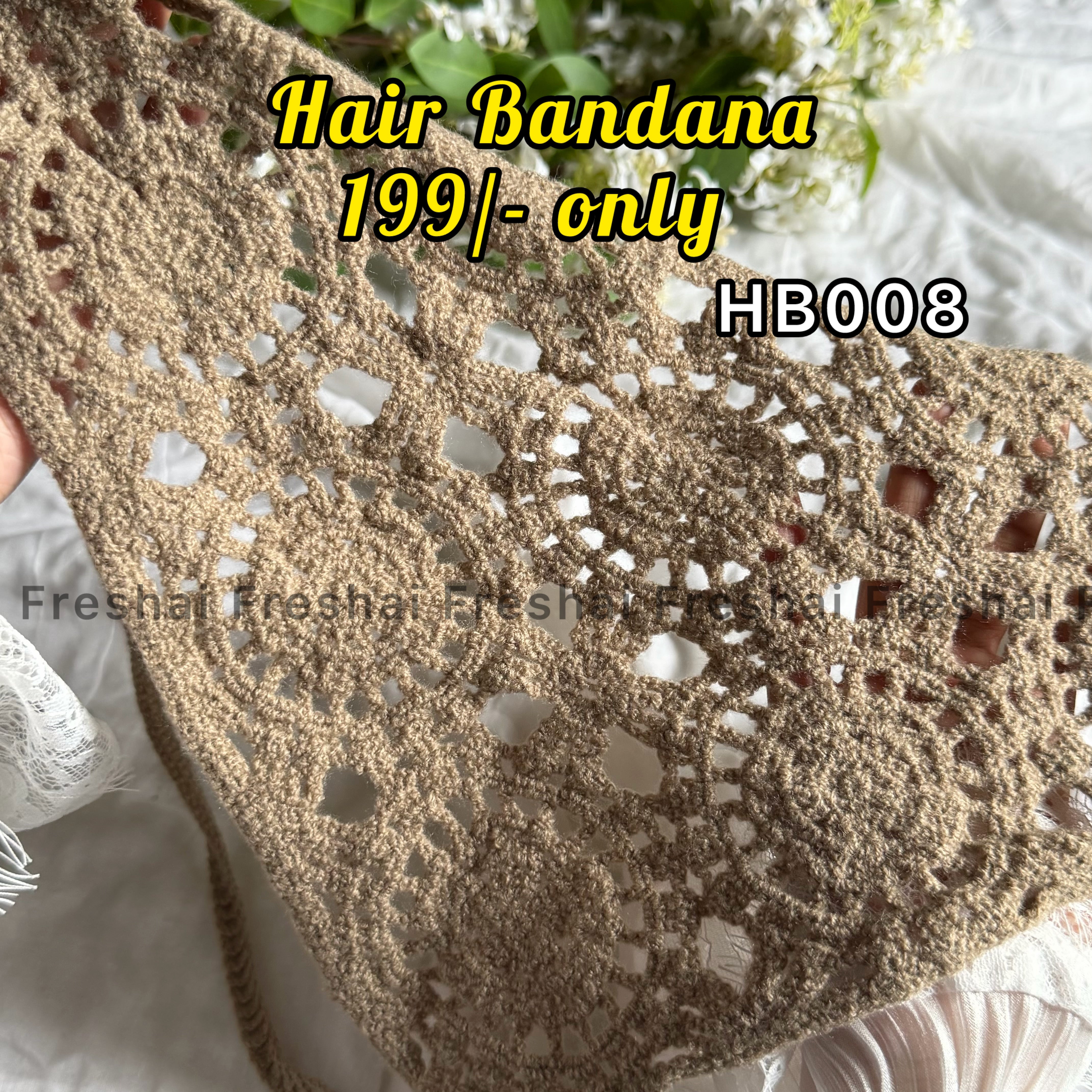 Solid Beige Crochet Hair Bandana