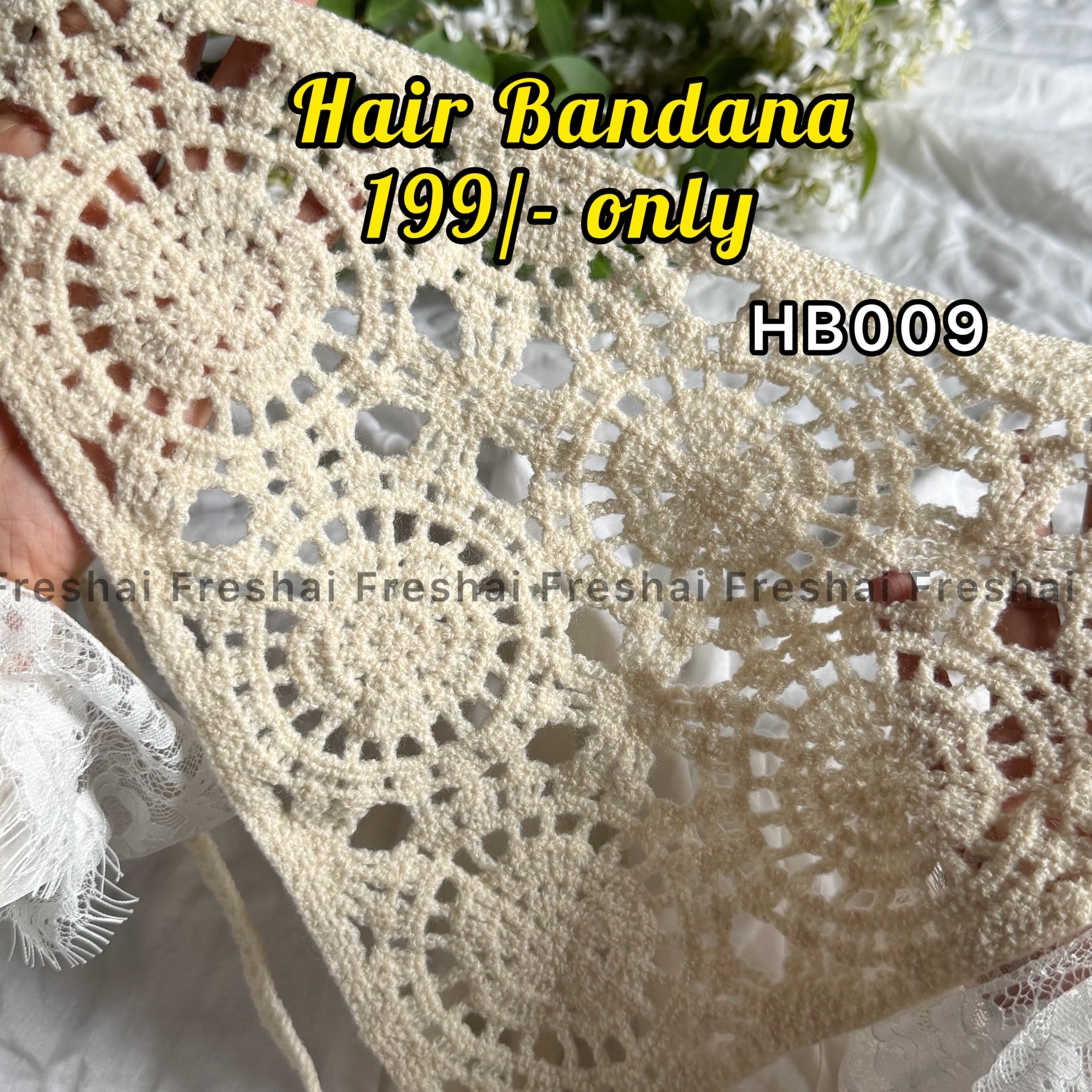 Solid Cream Crochet Hair Bandana