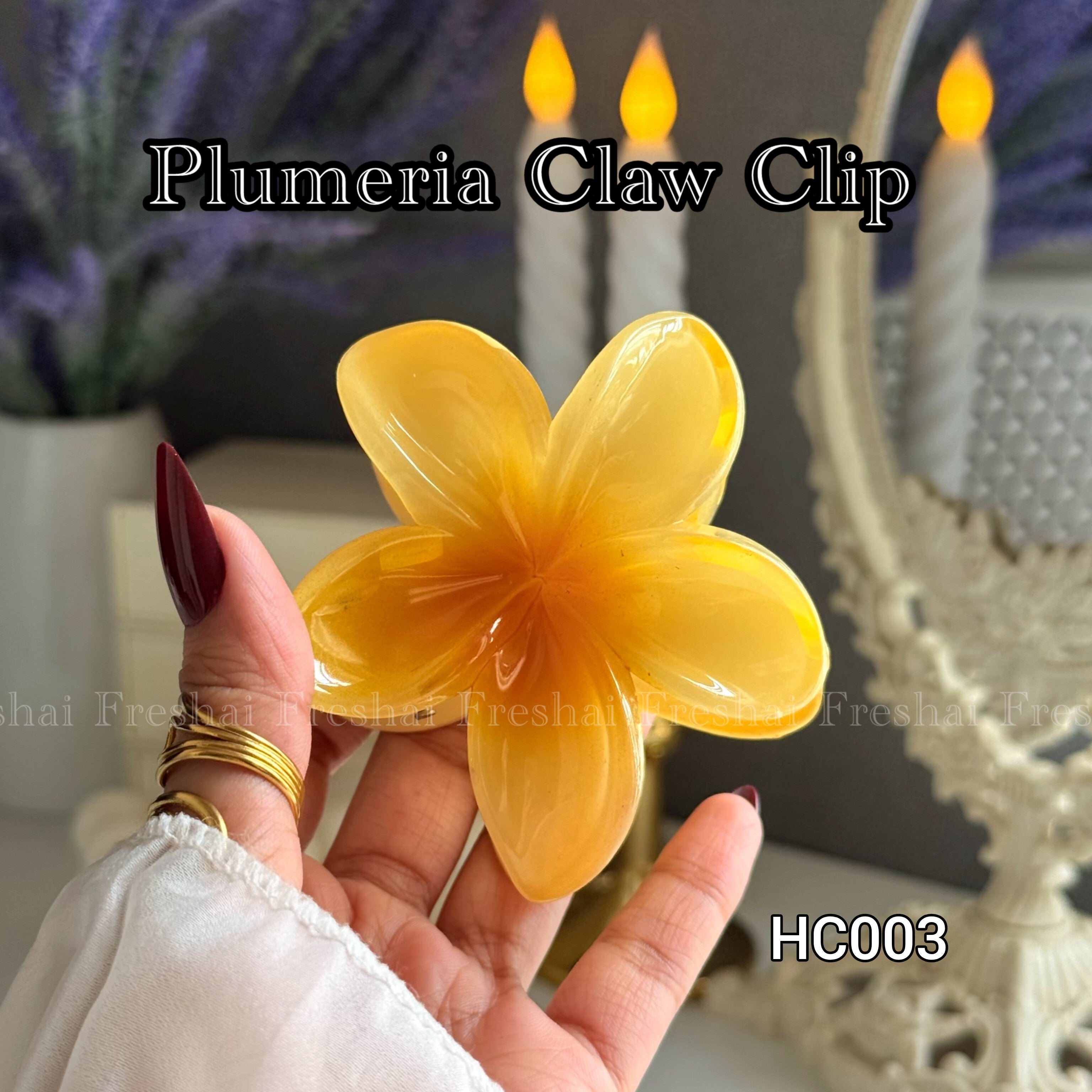 Deep Yellow Plumeria Claw Clip