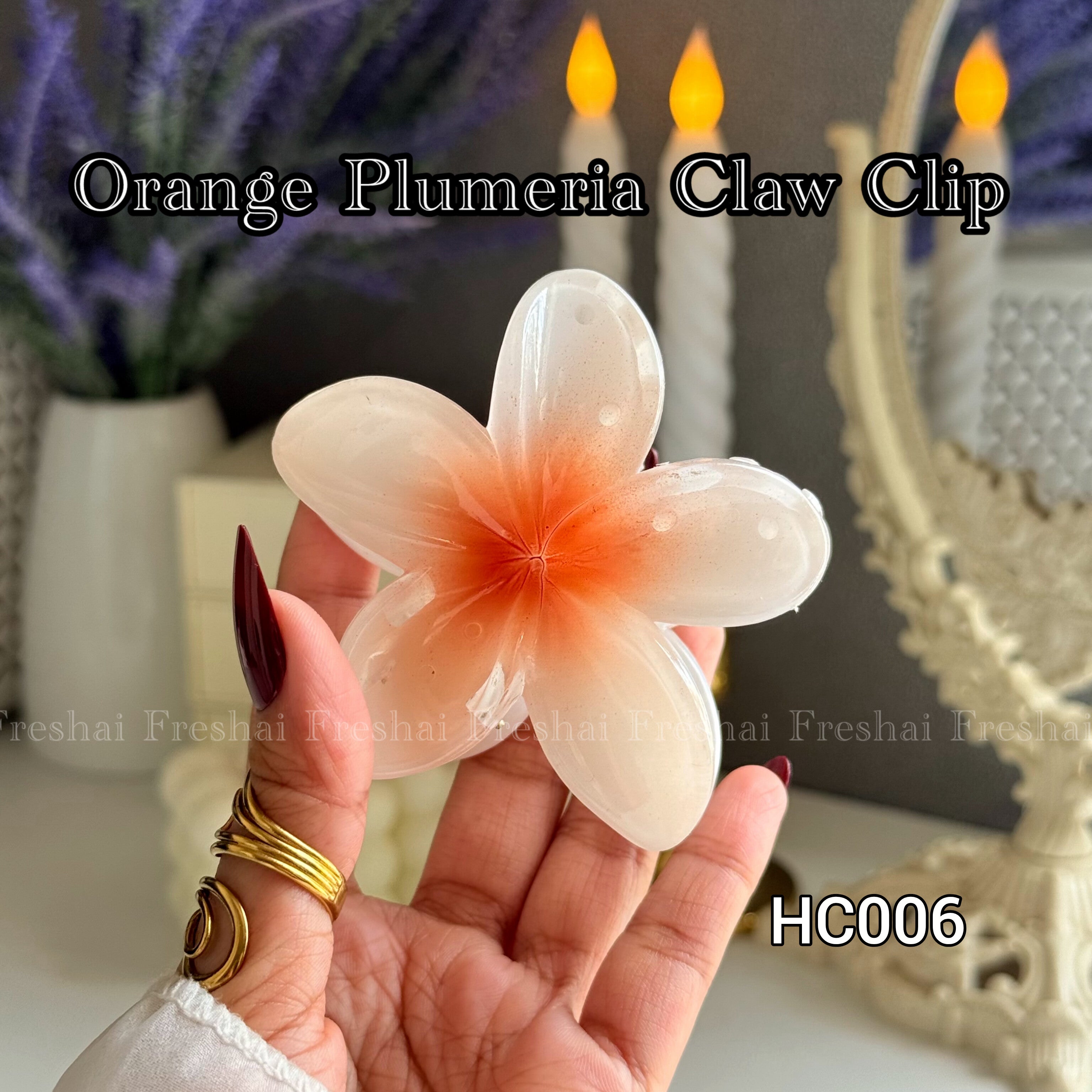 White-Orange Plumeria Claw Clip