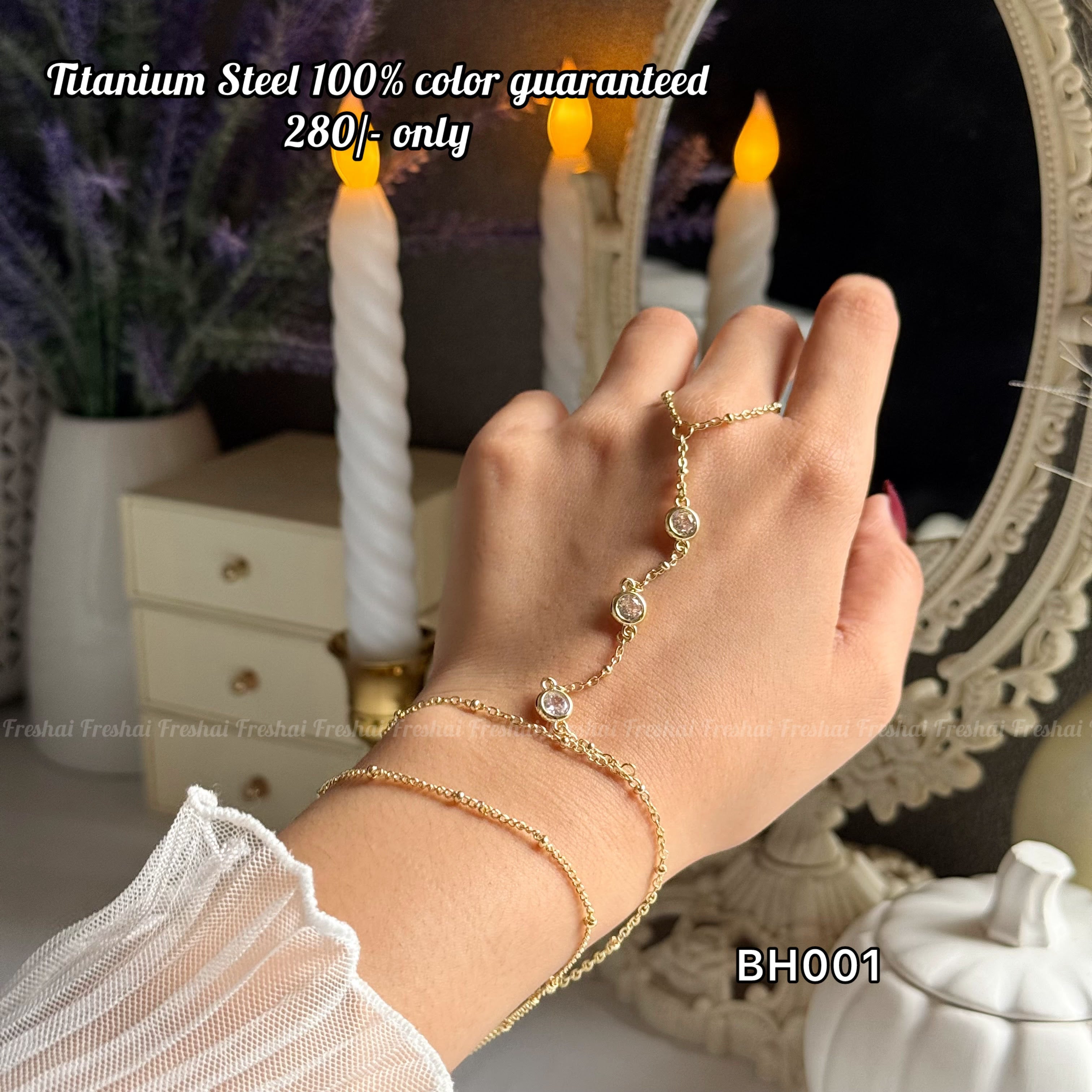 18K Gold Plated Crystal Bezel Titanium Steel Hand Chain