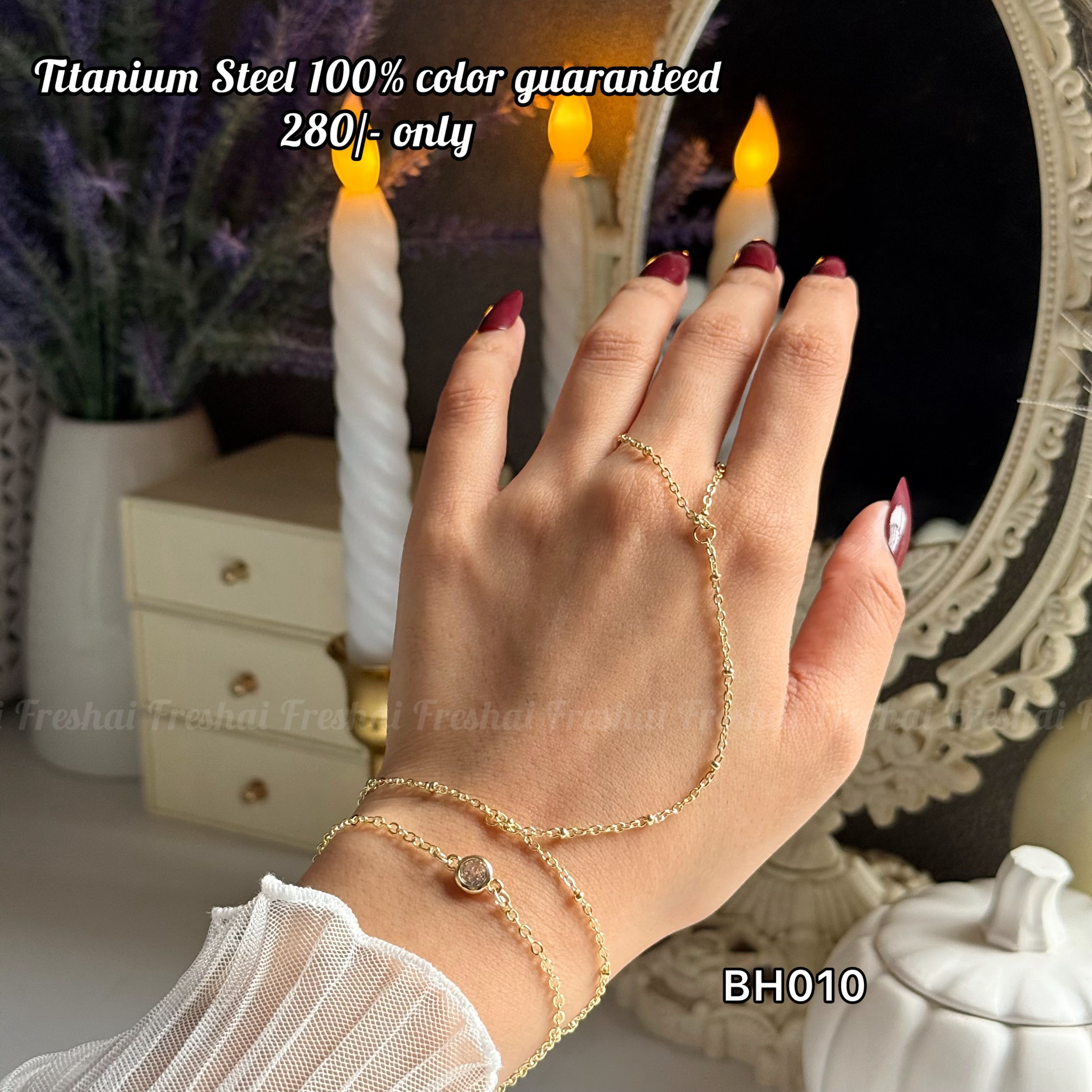 18K Gold Plated Single Stone Bezel Titanium Steel Hand Chain