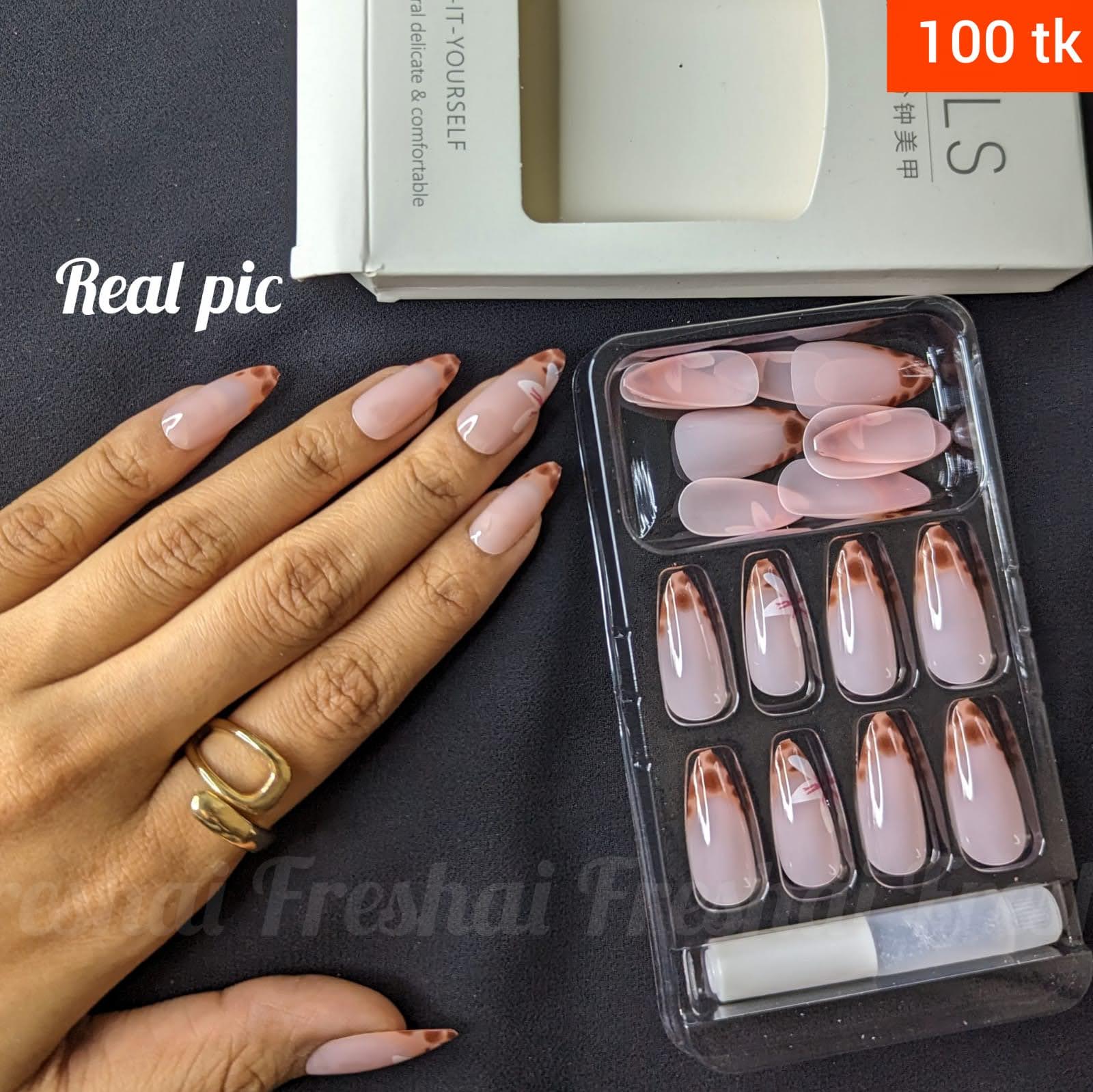 Brown French Press On Nails