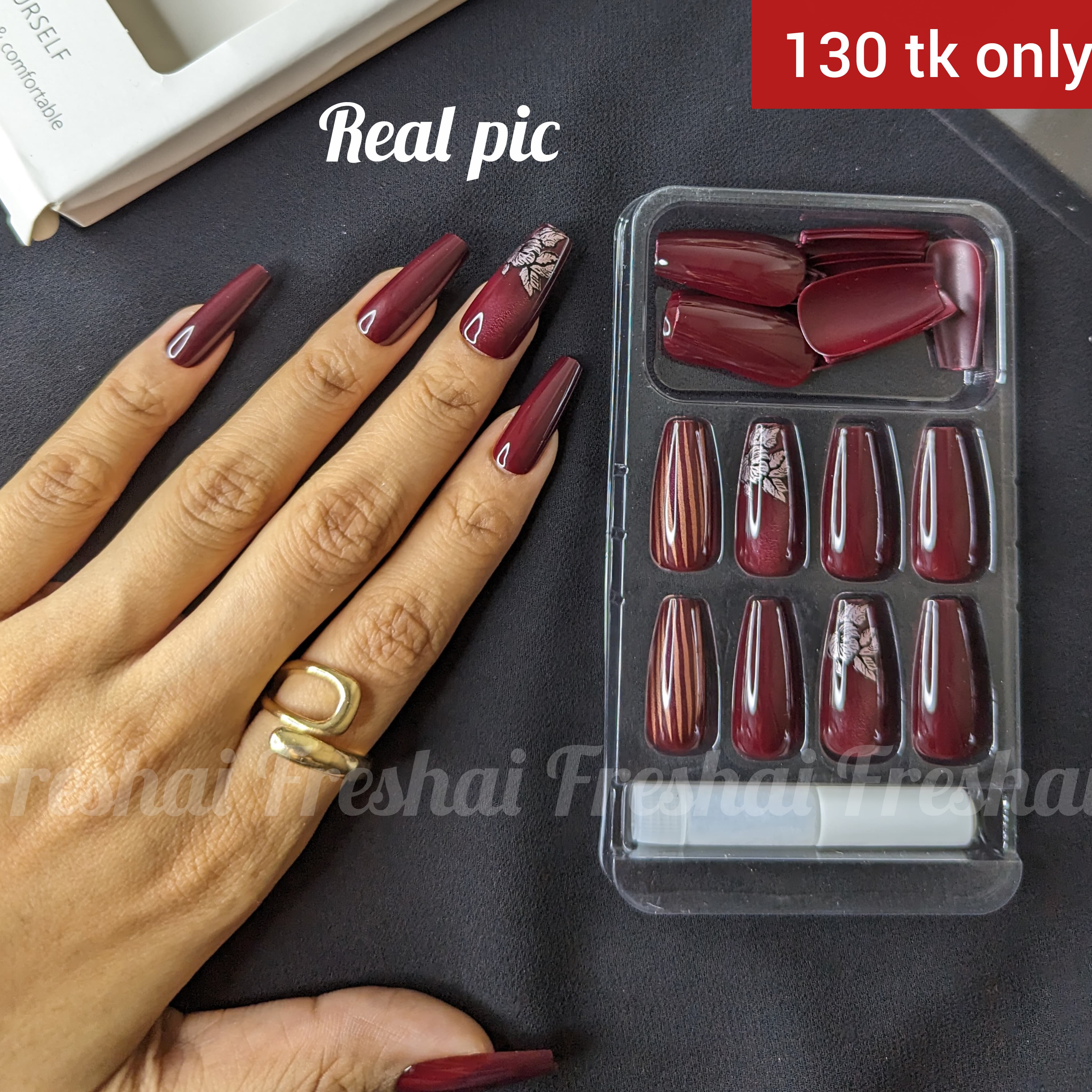 Matte Wine Long Coffin Nails