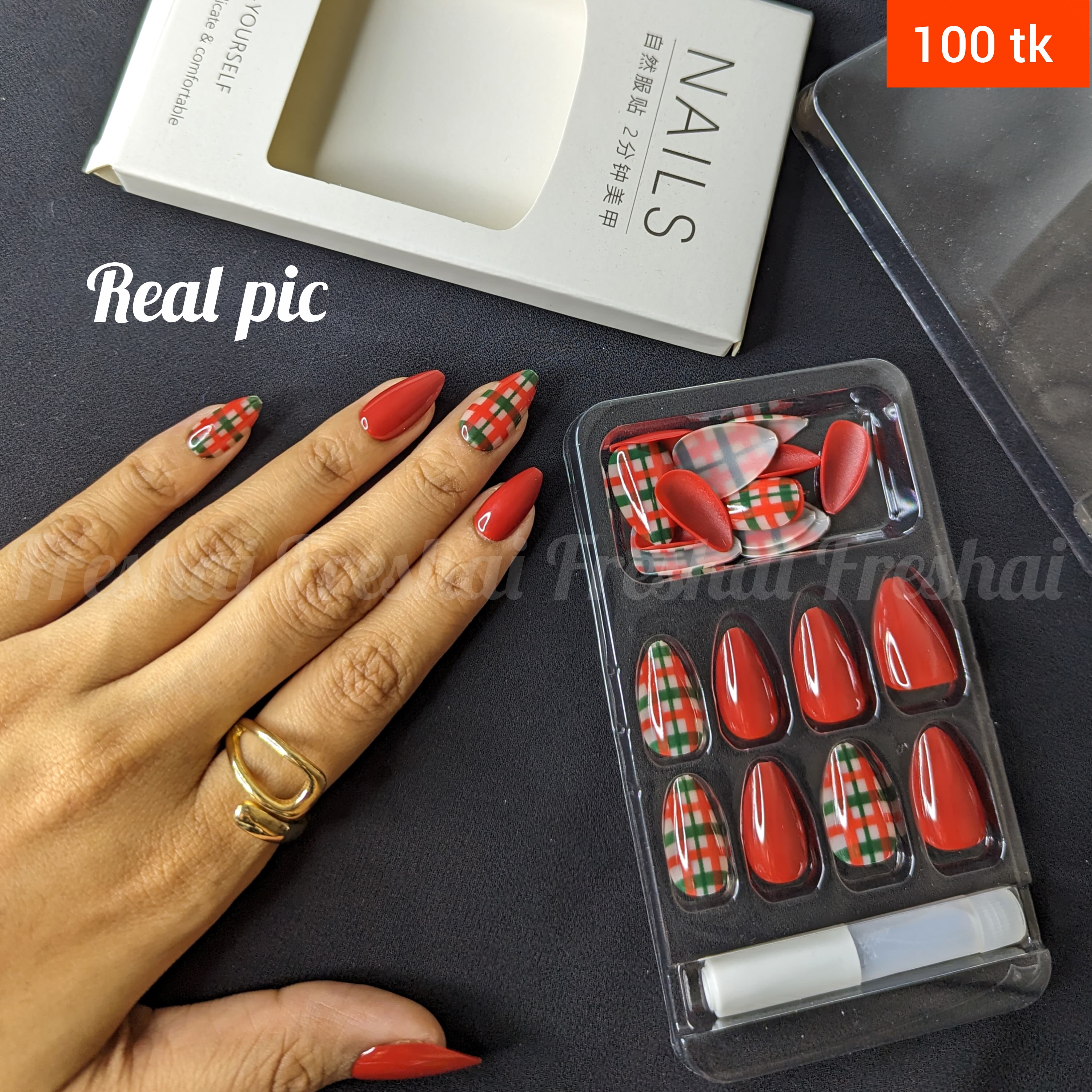 Red Check Nail Design