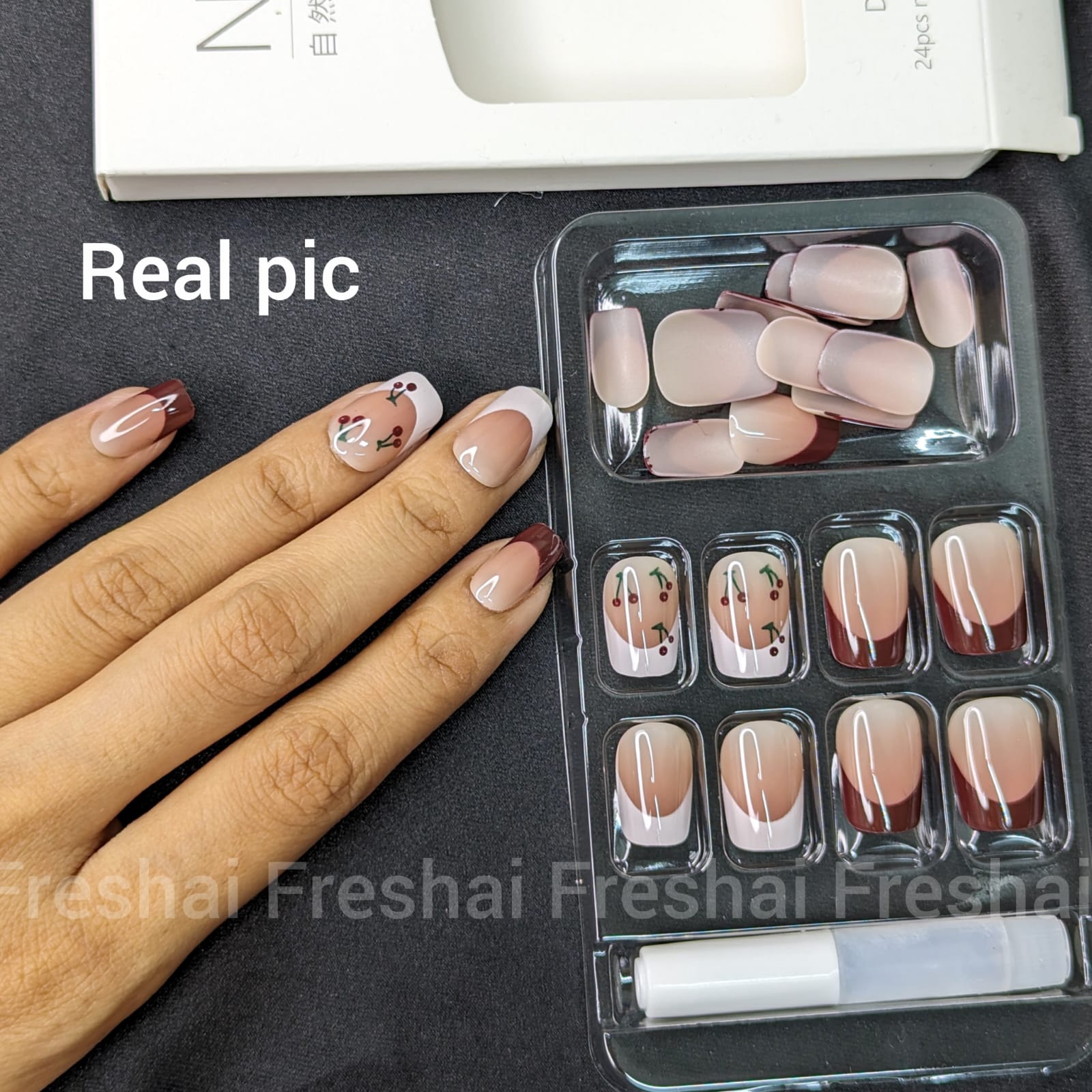 Premium Brown French Nails