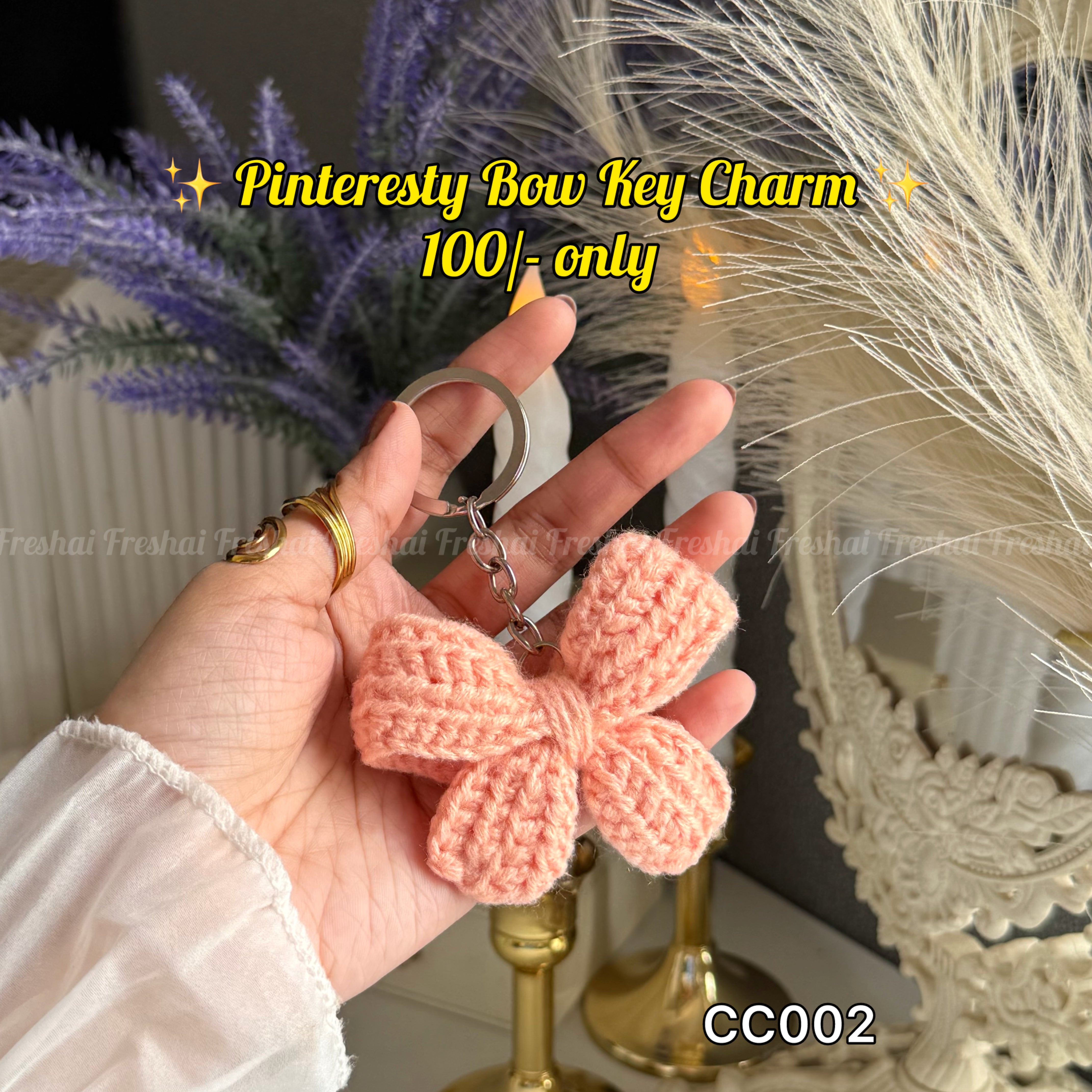 Pastel Peach Bow Crochet charm