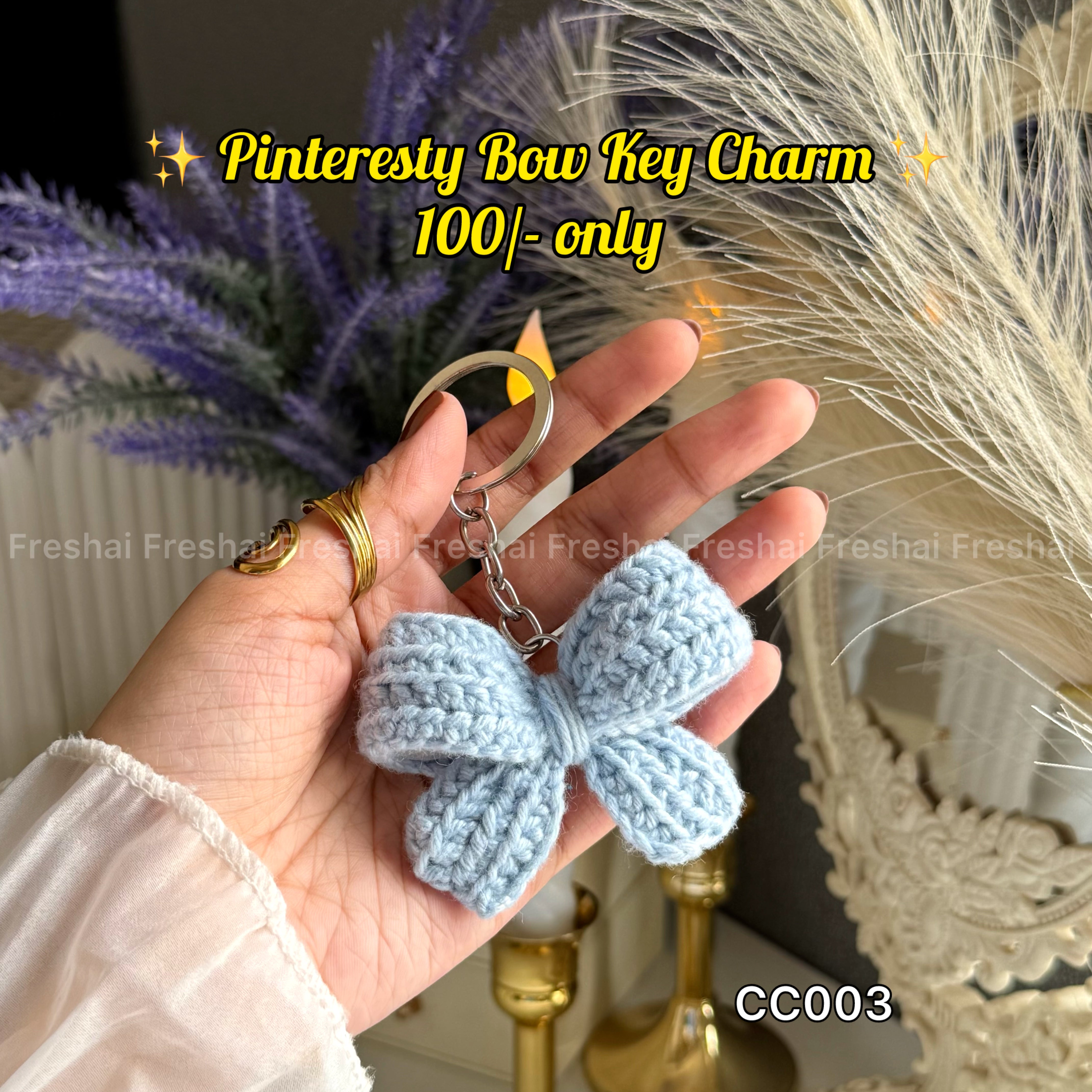 Pastel Blue Bow Crochet charm