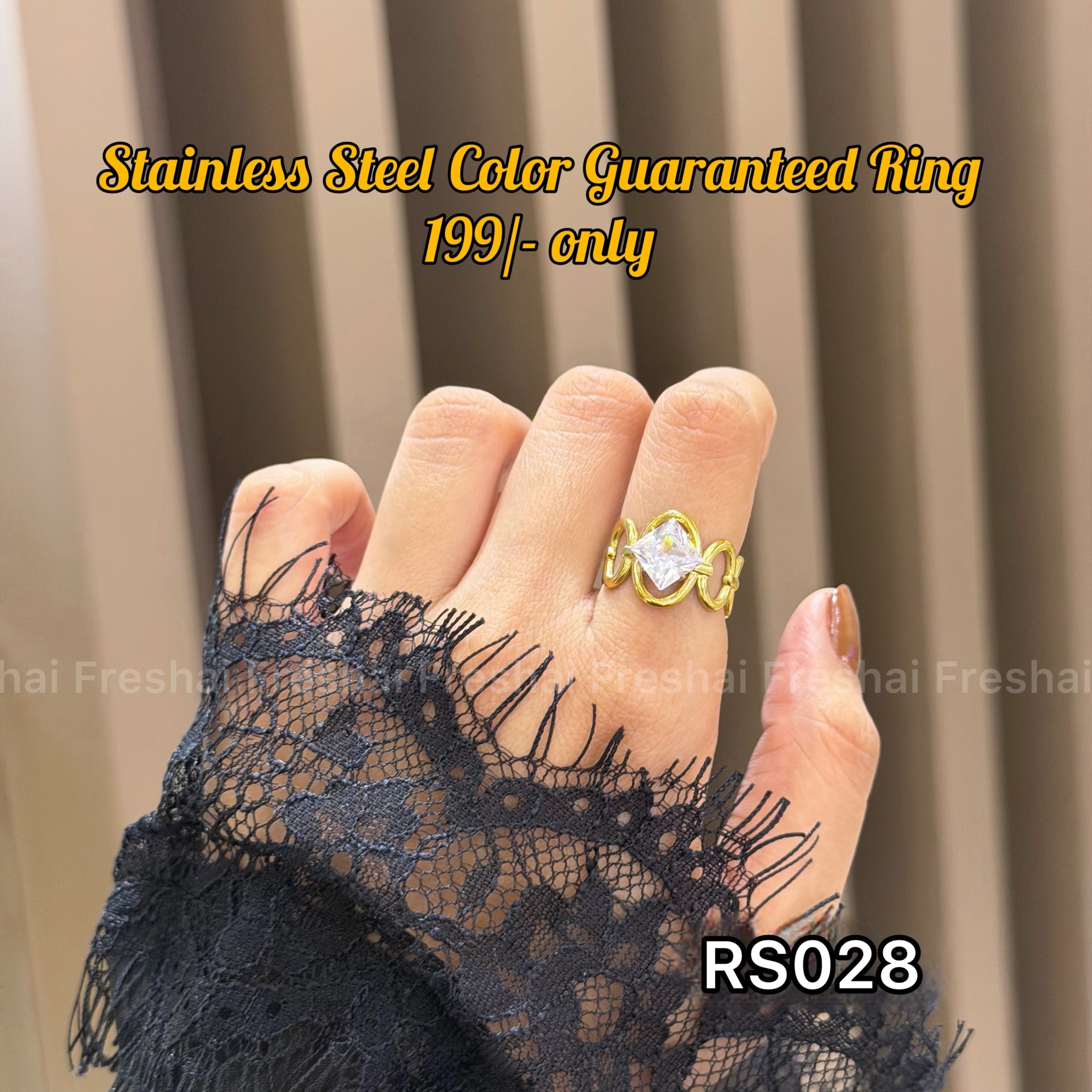 Geometric Square Crystal Gold Stainless Steel Ring