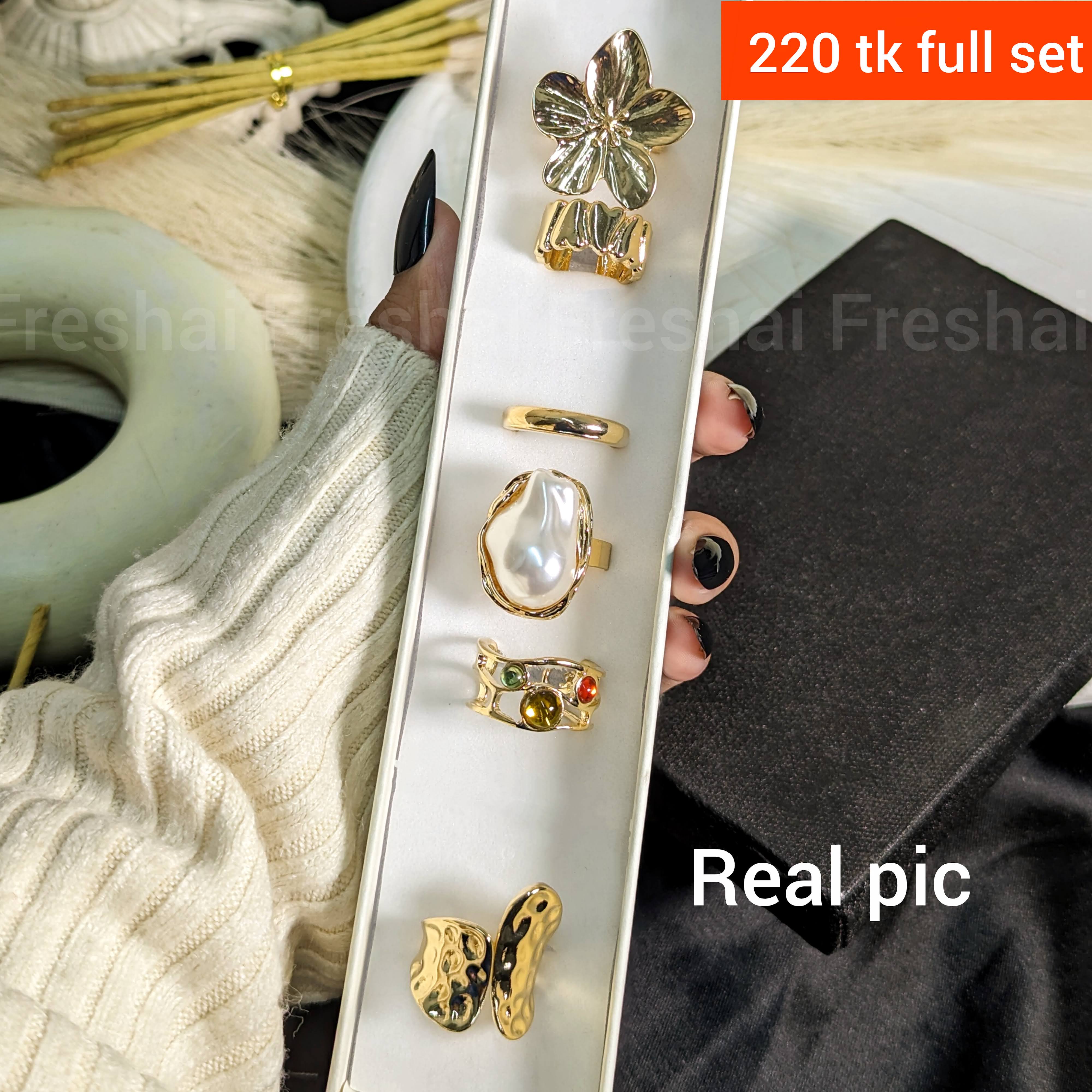 Flower & Pearl Statement Ring Set (6pcs)