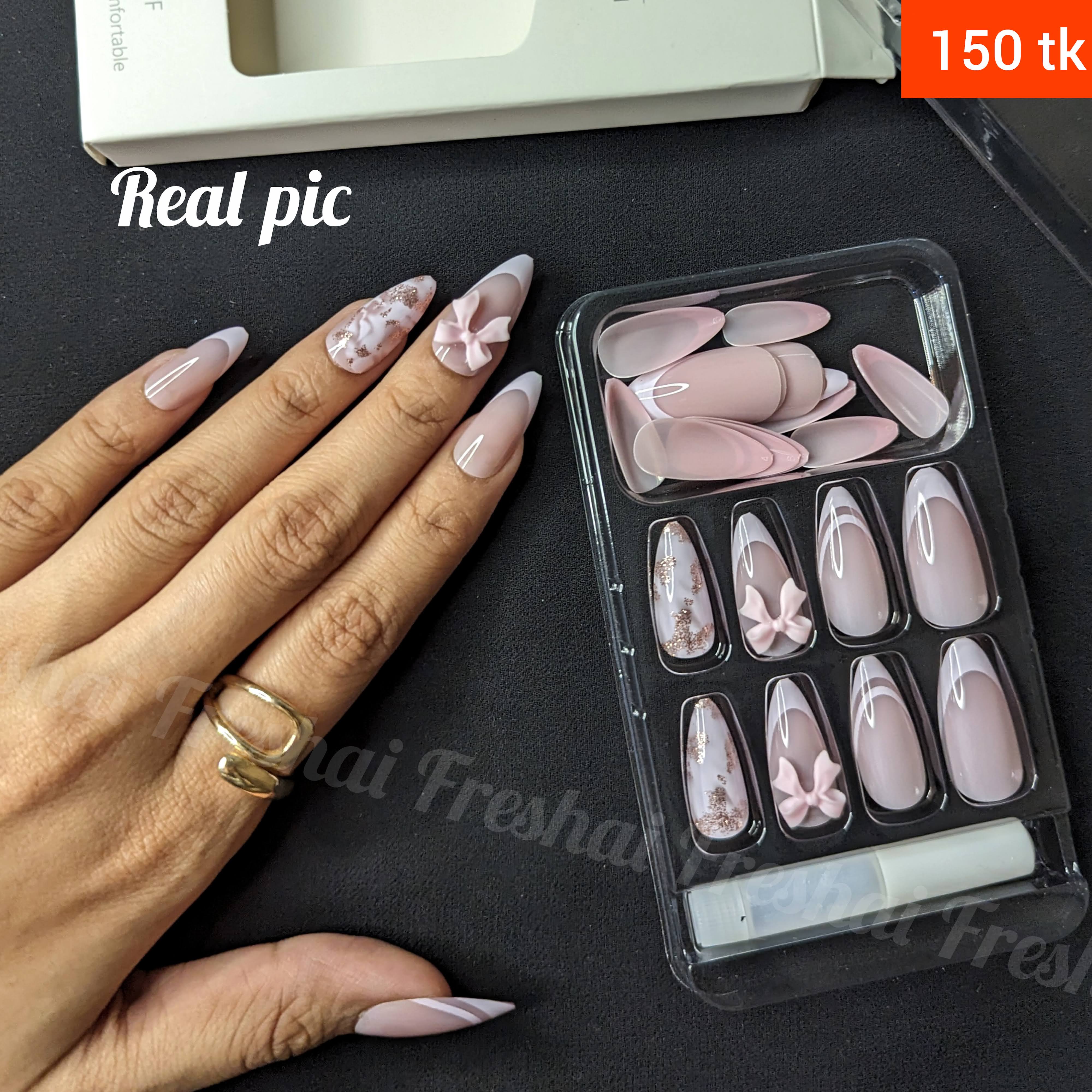 Classic Nude Bow Pearl Press On Nails