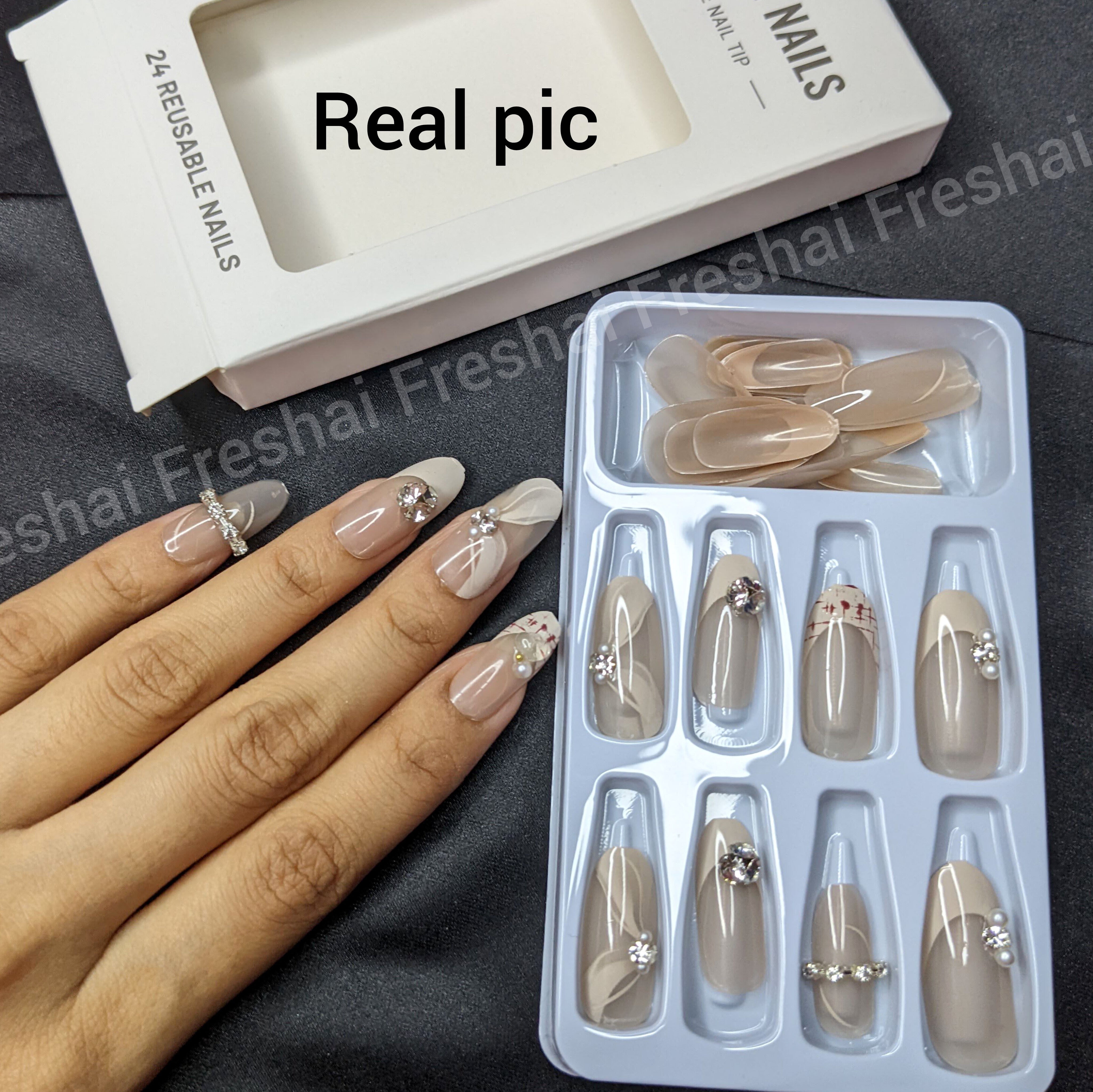 Cream Nude Minimal Crystal Press On Nails