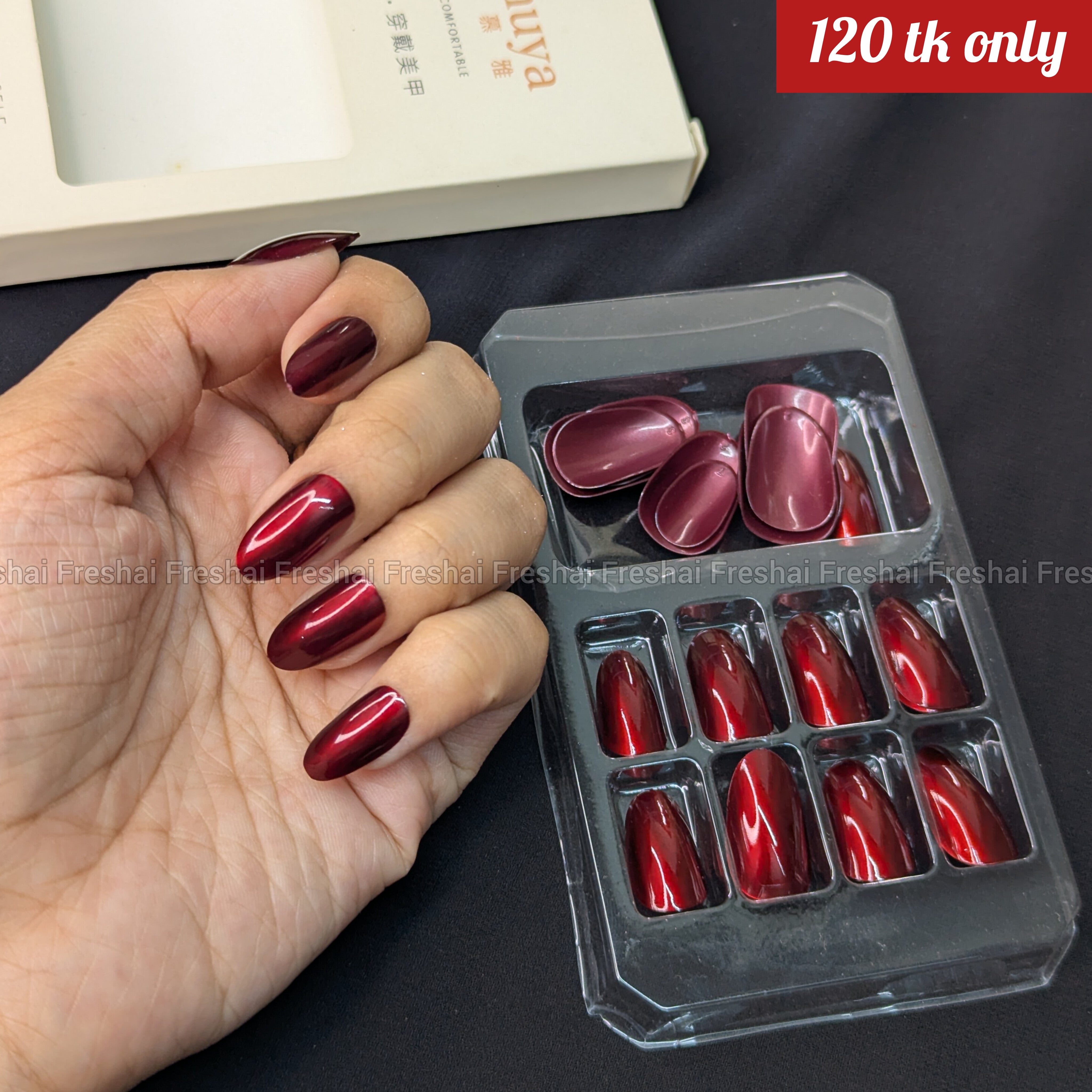 Red Chrome Glossy Almond Nails