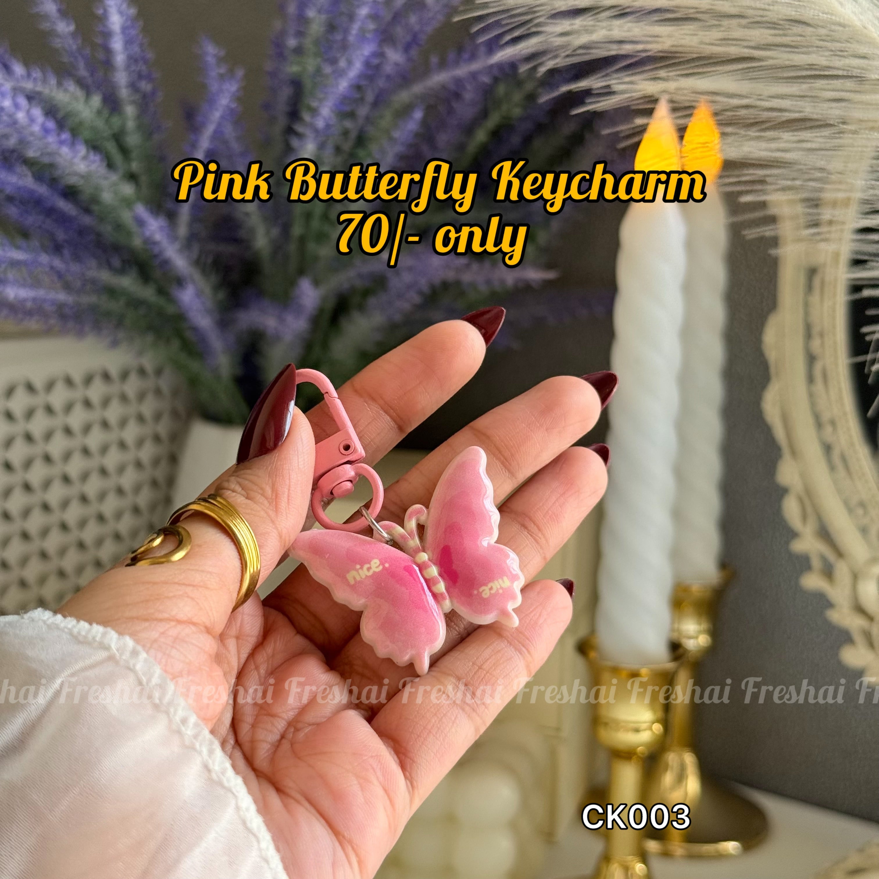 Pink Butterfly Key charm