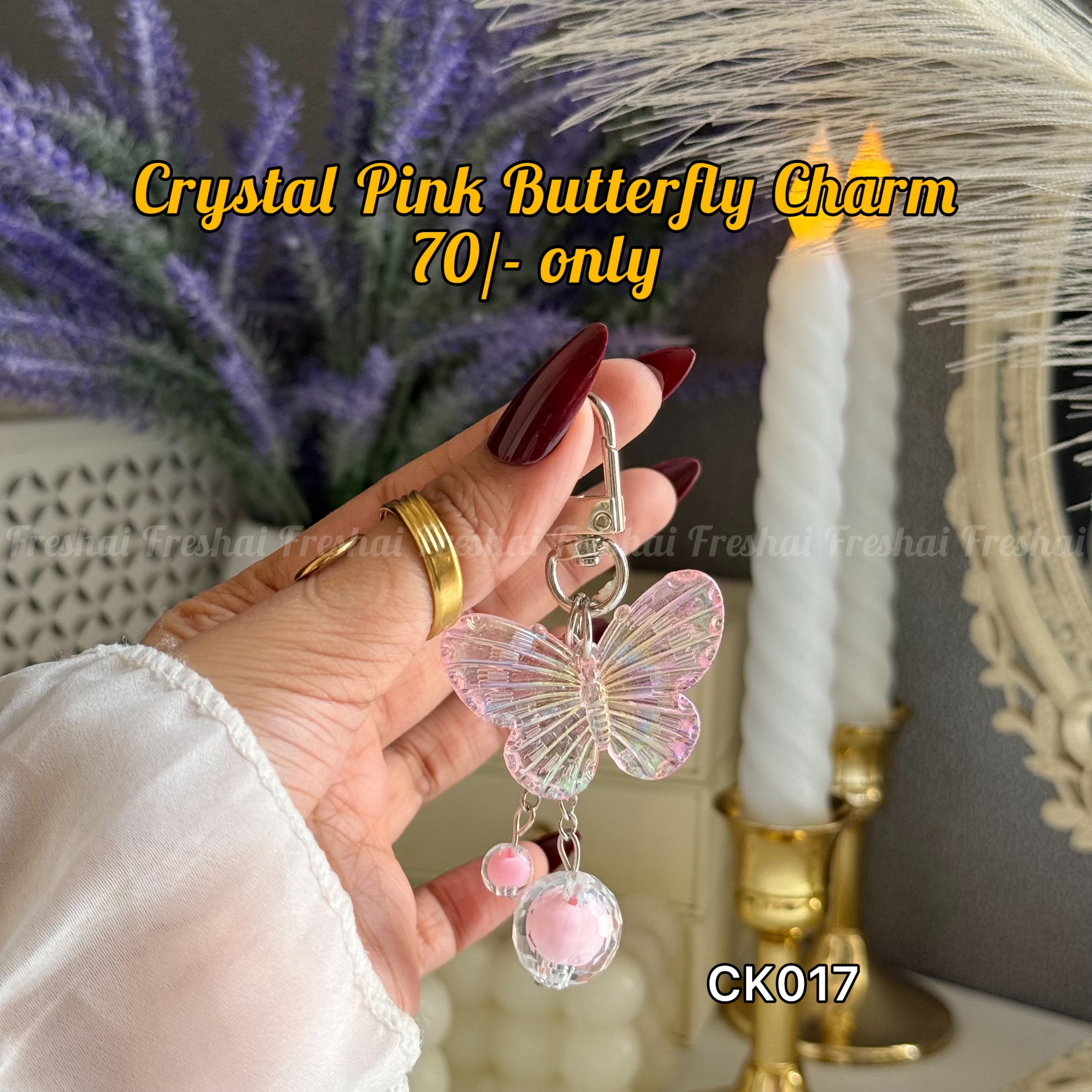 Crystal Pink Butterfly Key charm