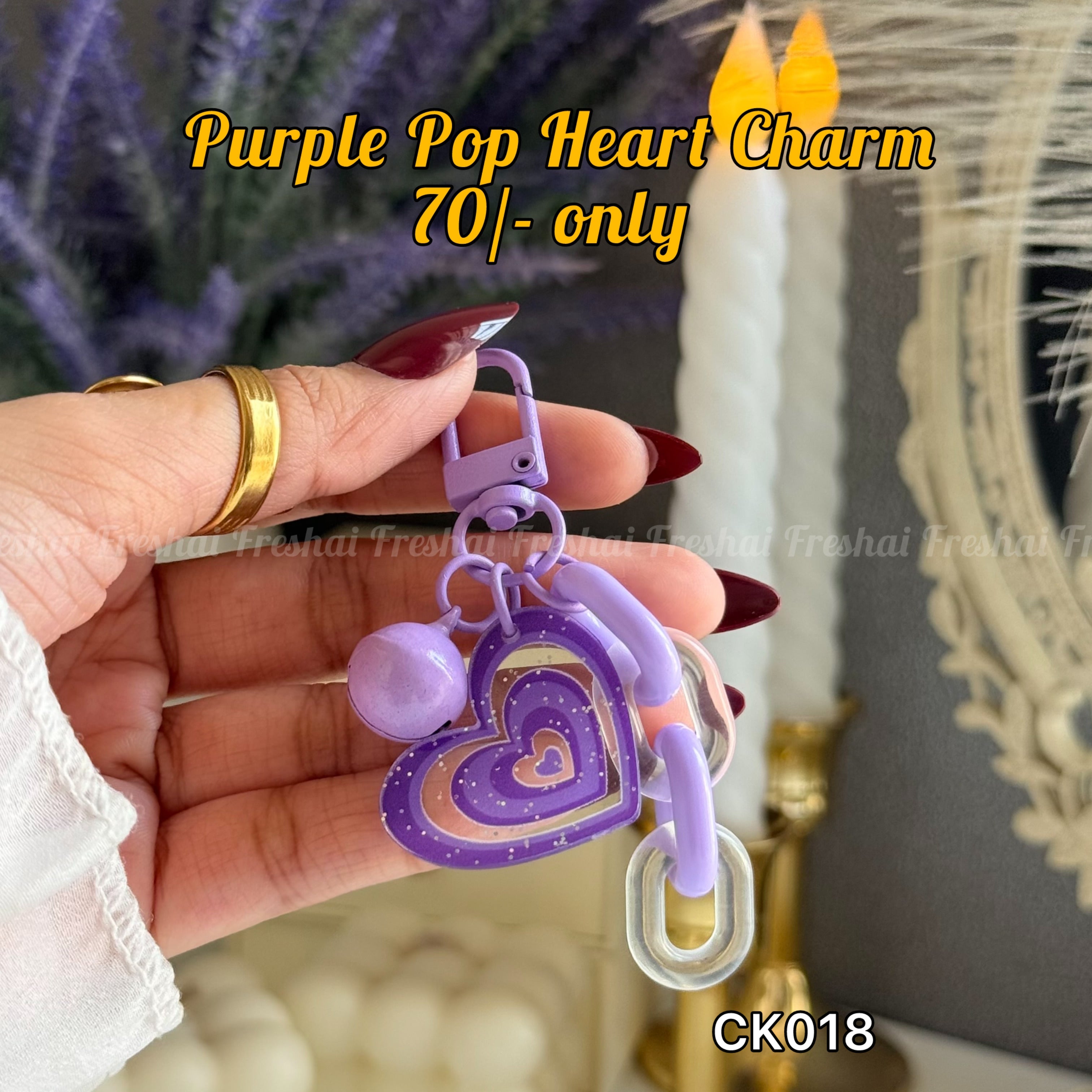 Purple Pop Heart Key charm