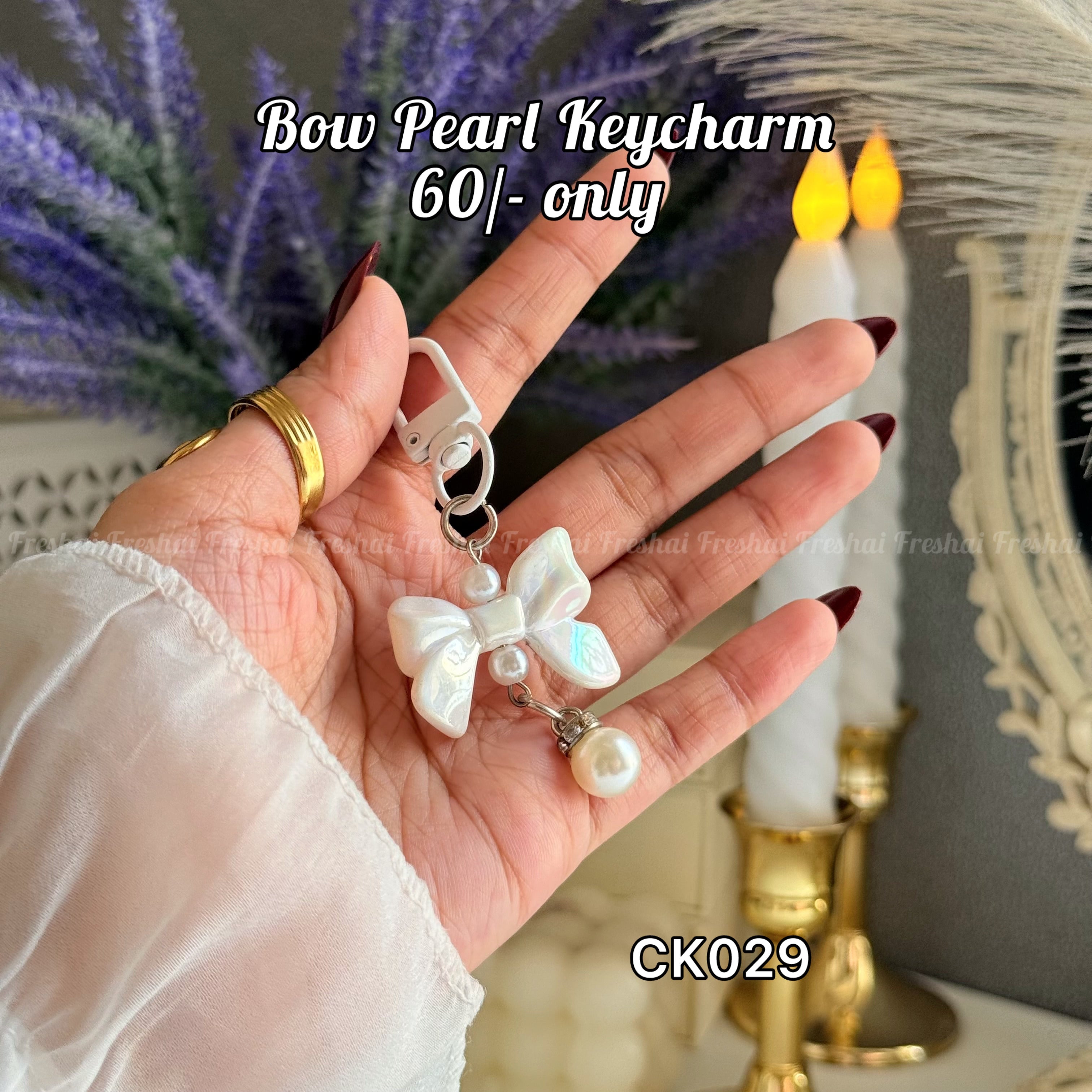 Bow Pearl Key charm