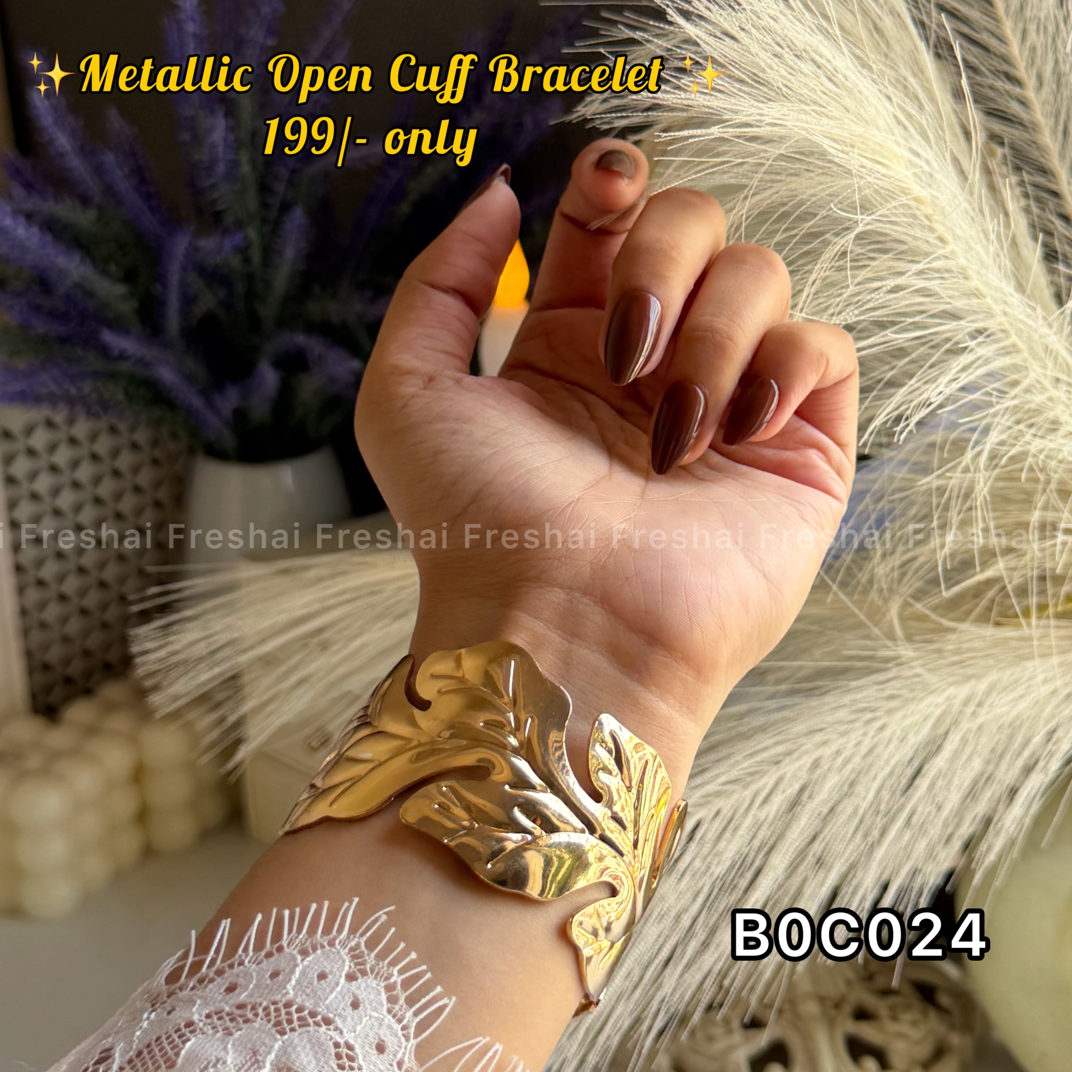Gold Leaf Sculpted Open Cuff Bracelet