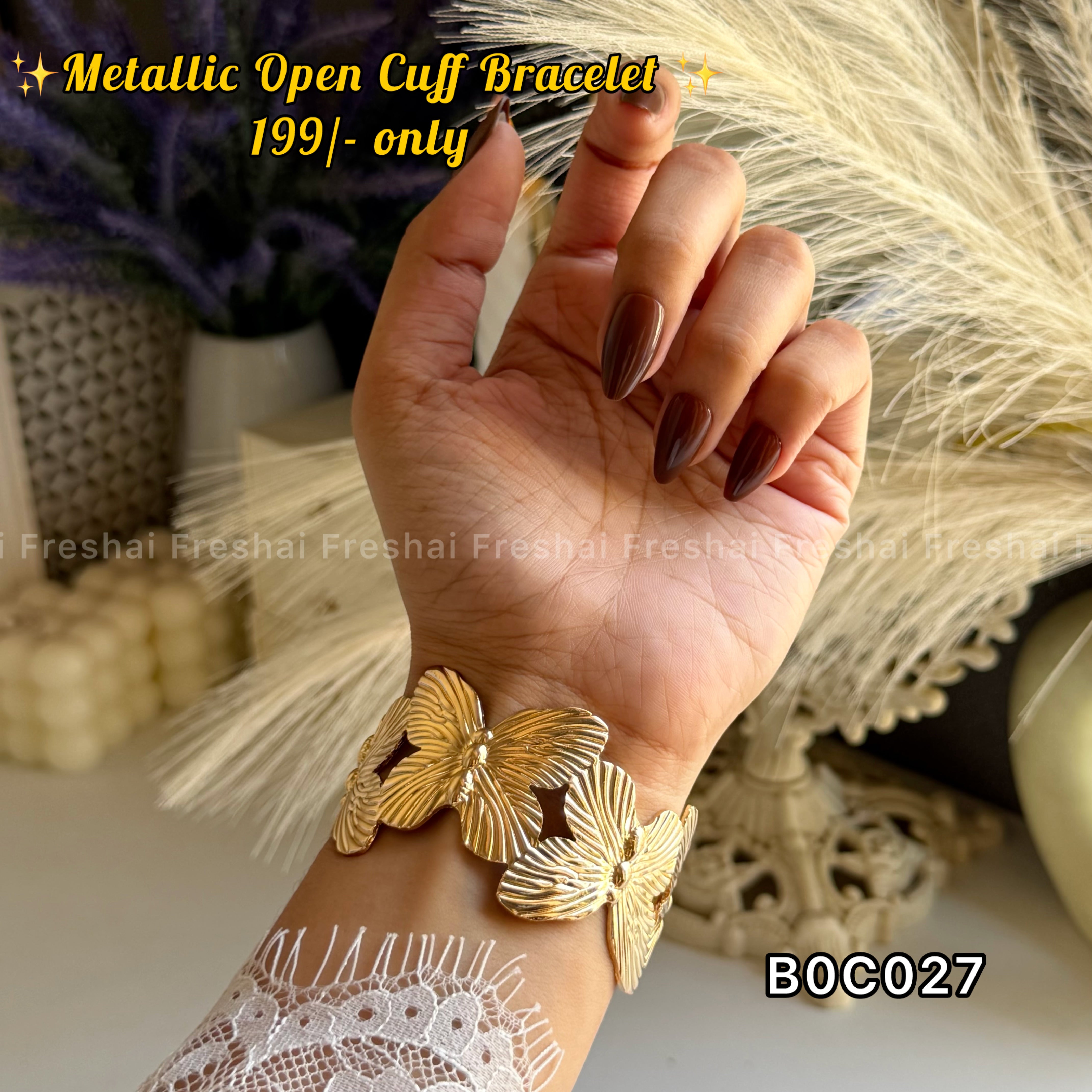 Gold Butterfly Sculpted Open Cuff Bracelet