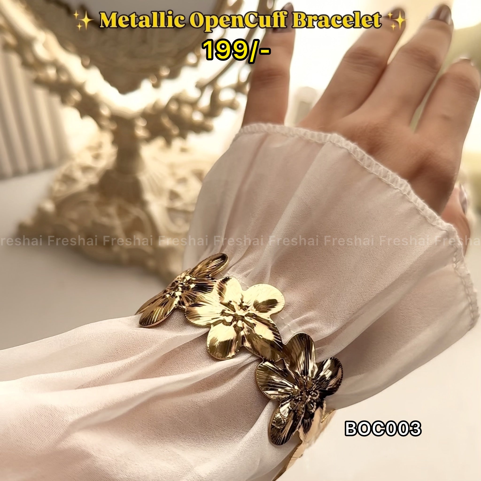 Golden Flowery Metallic Bracelet