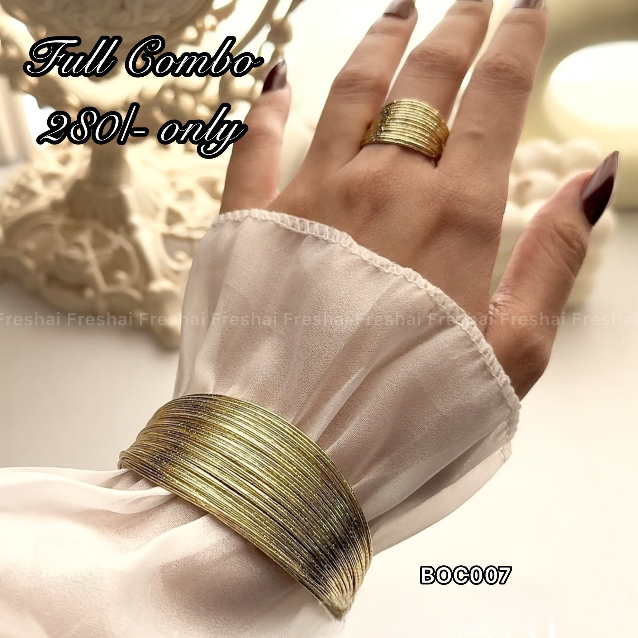 Golden Multi-Layer Metallic Open Cuff & Ring Combo