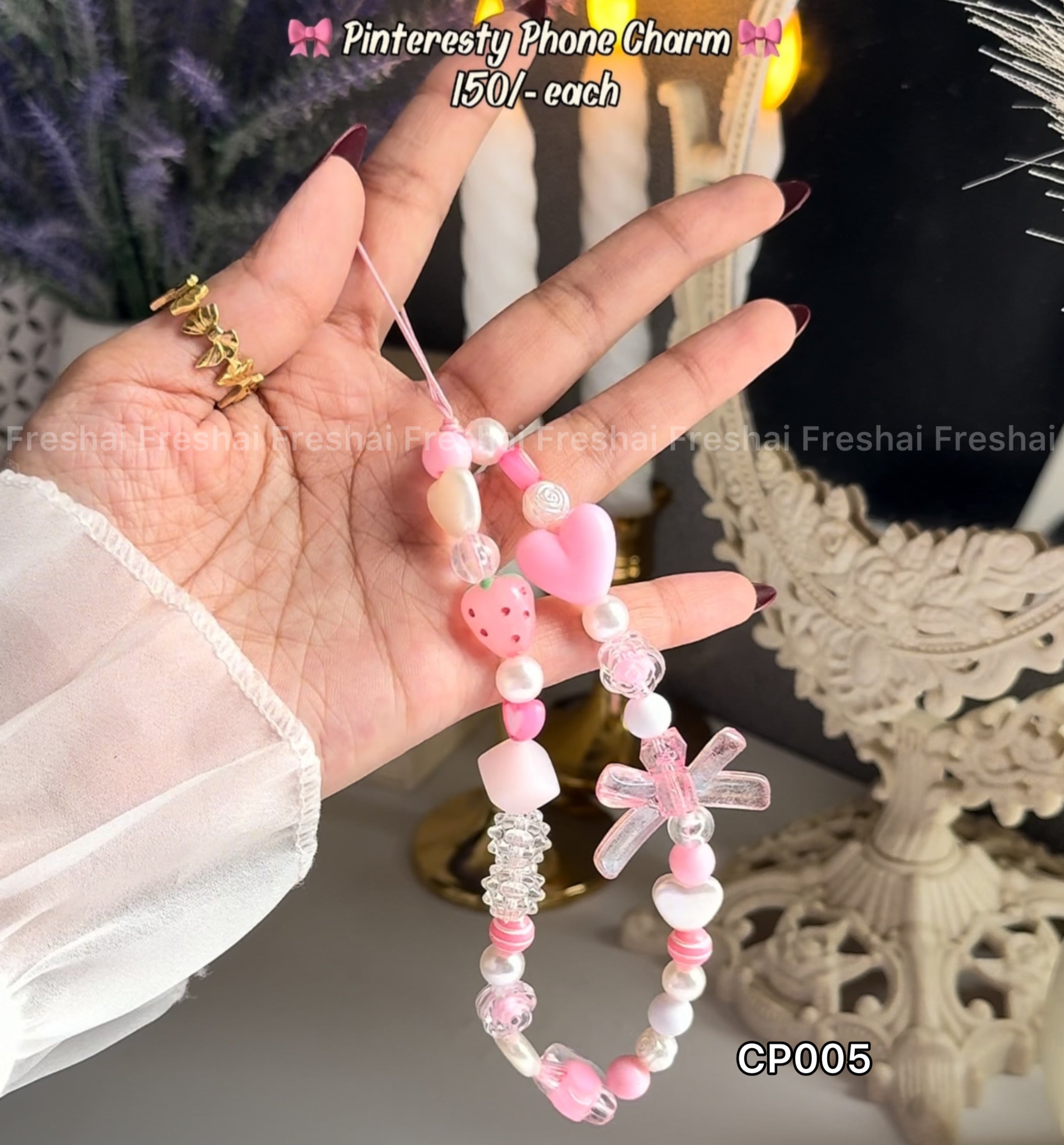 Strawberry Ribbon Phone Charm