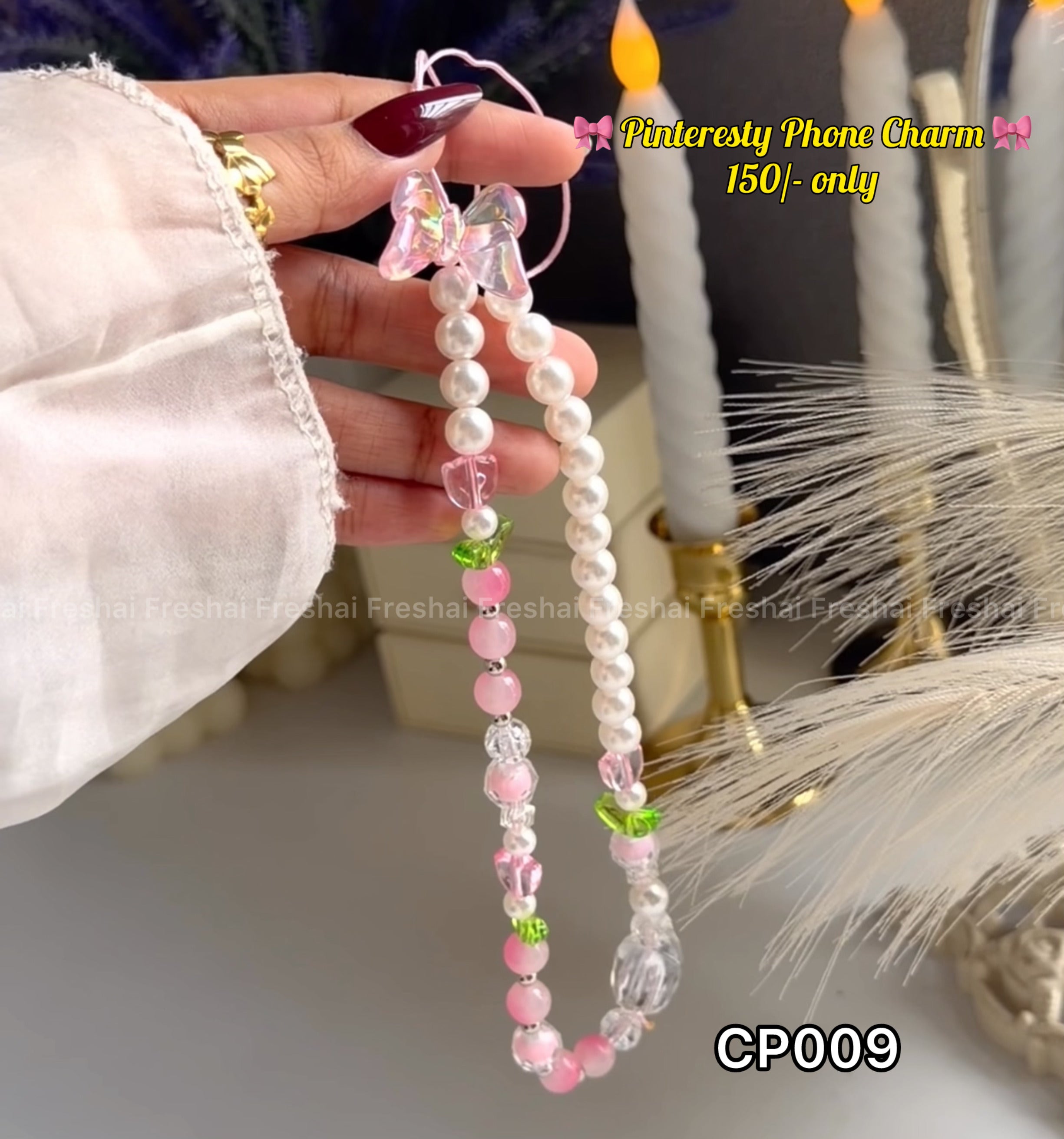 Tulip Pearl Ribbon Phone Charm