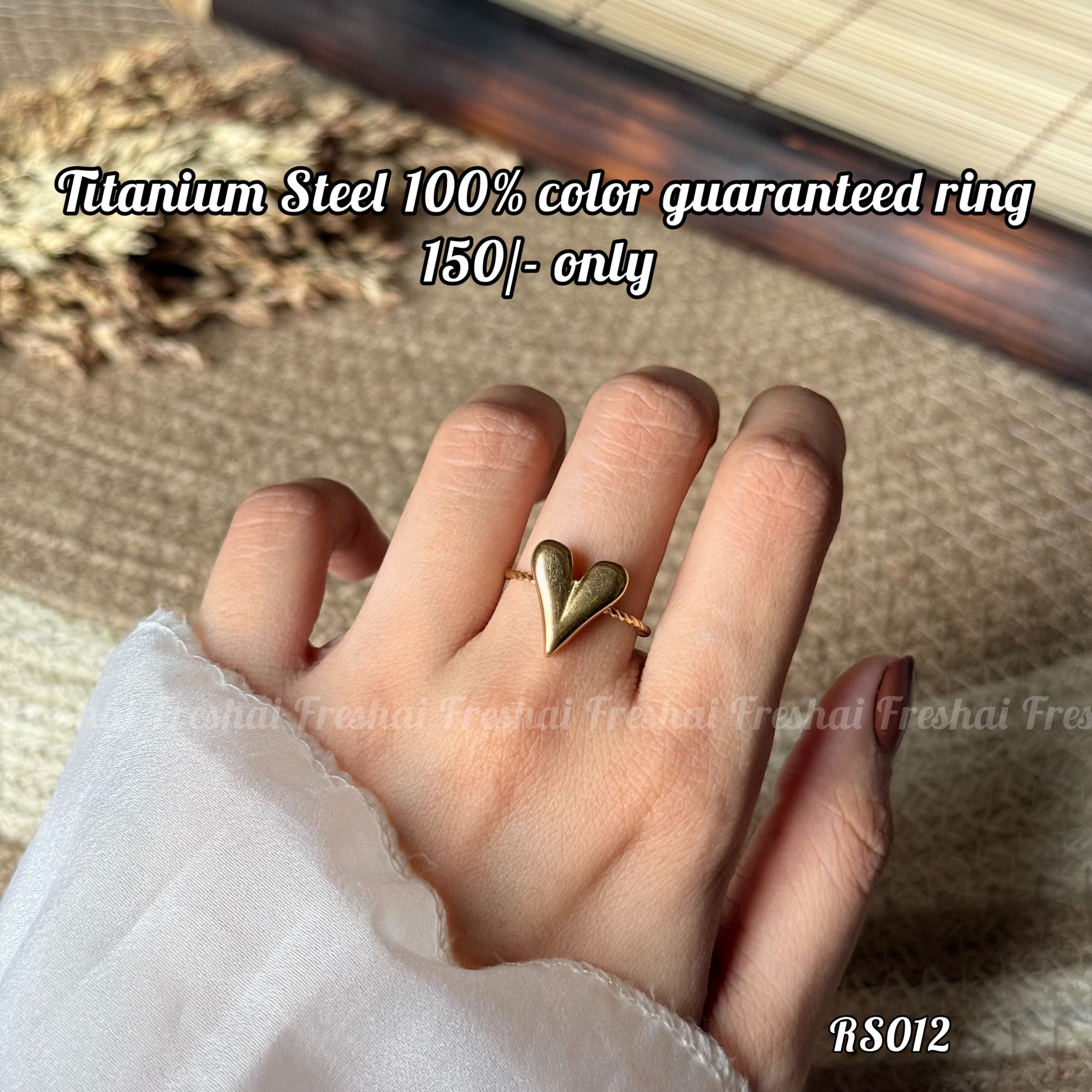 Gold Puffy Heart Adjustable Stainless Steel Ring
