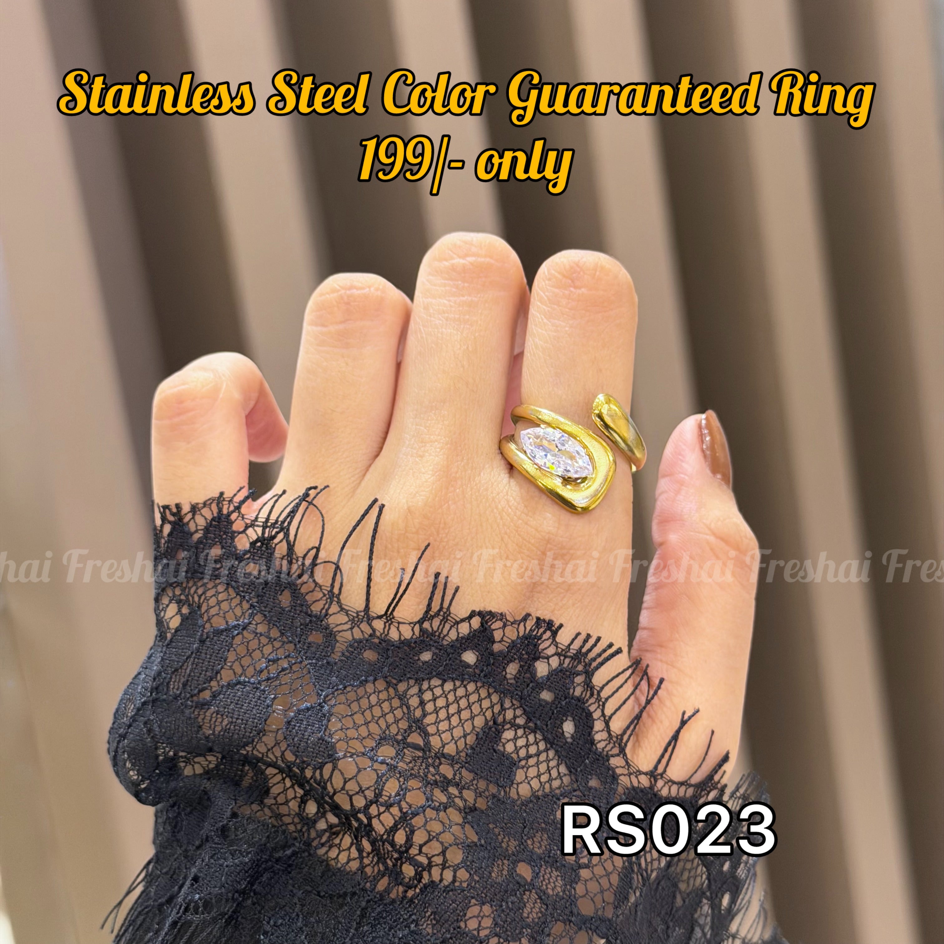 Marquise Crystal Gold Open Stainless Steel Ring