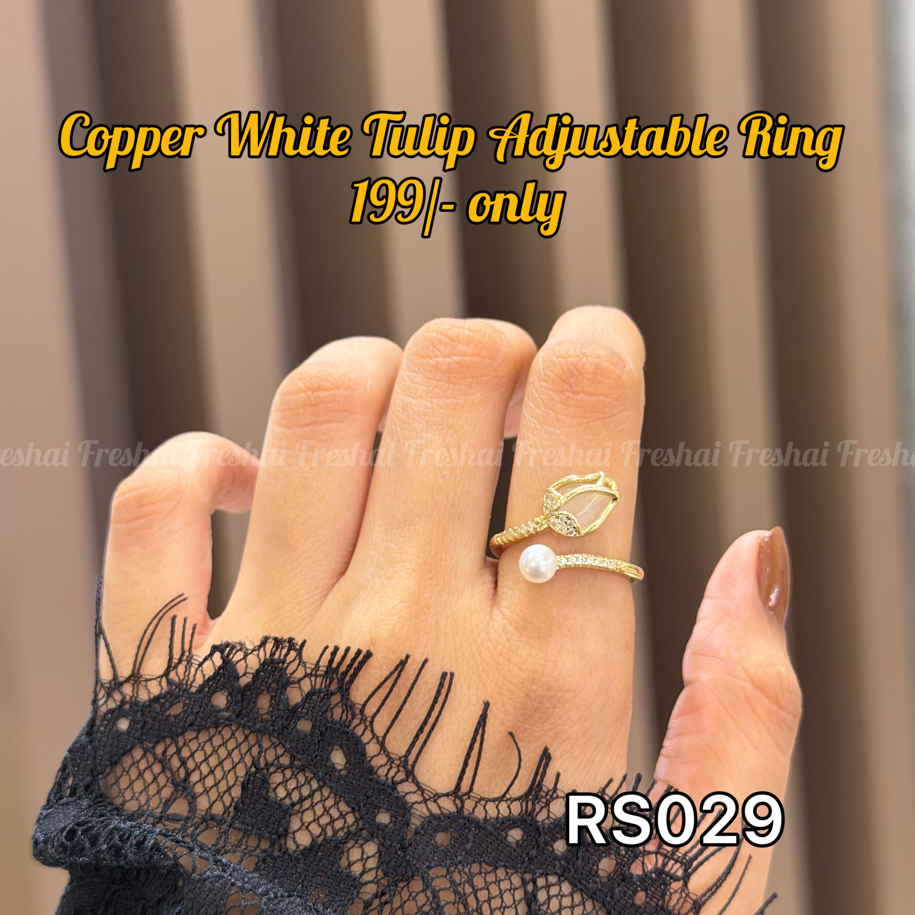 White Tulip Pearl Gold Stainless Steel Ring