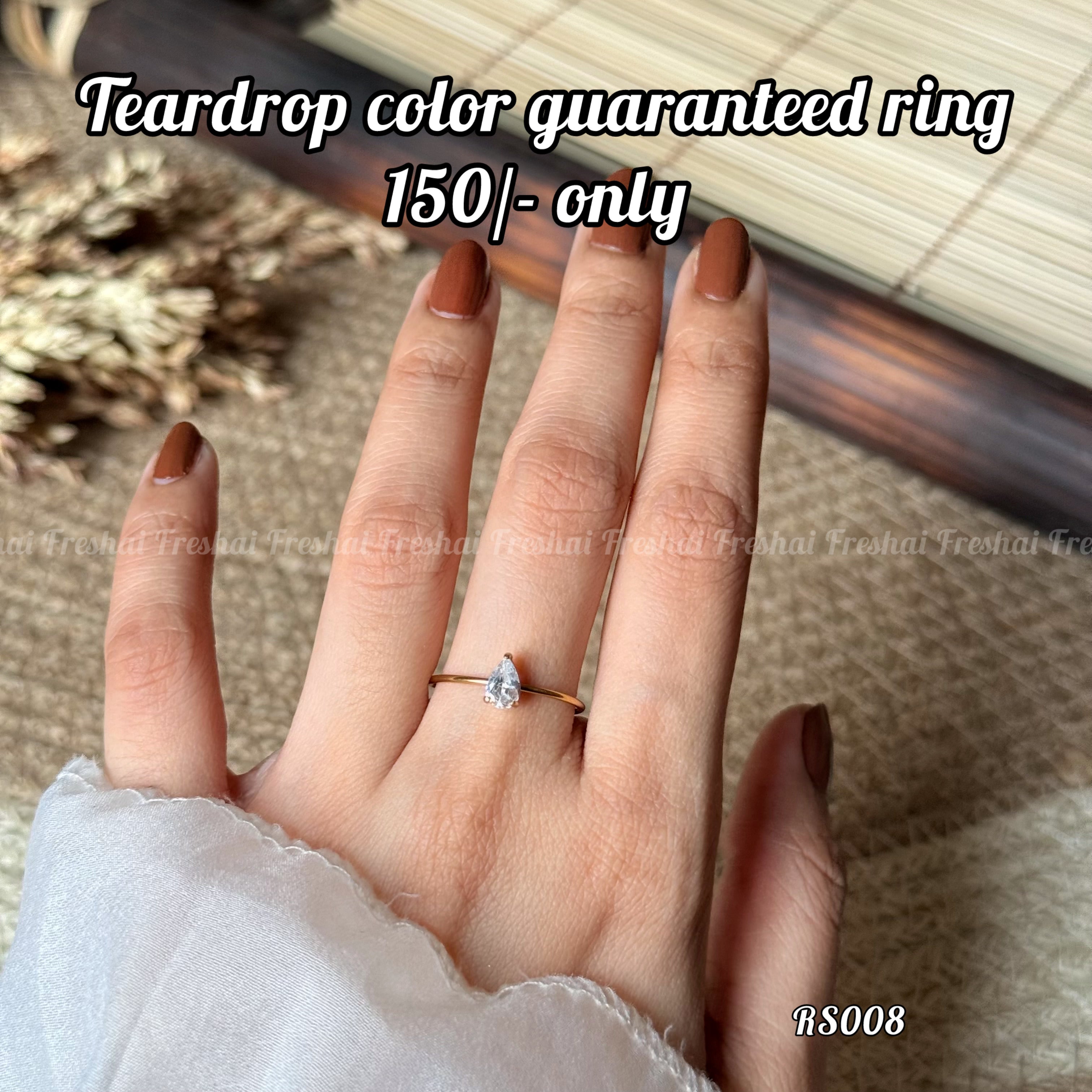 Gold Tear Drop Stone Stainless Steel Ring