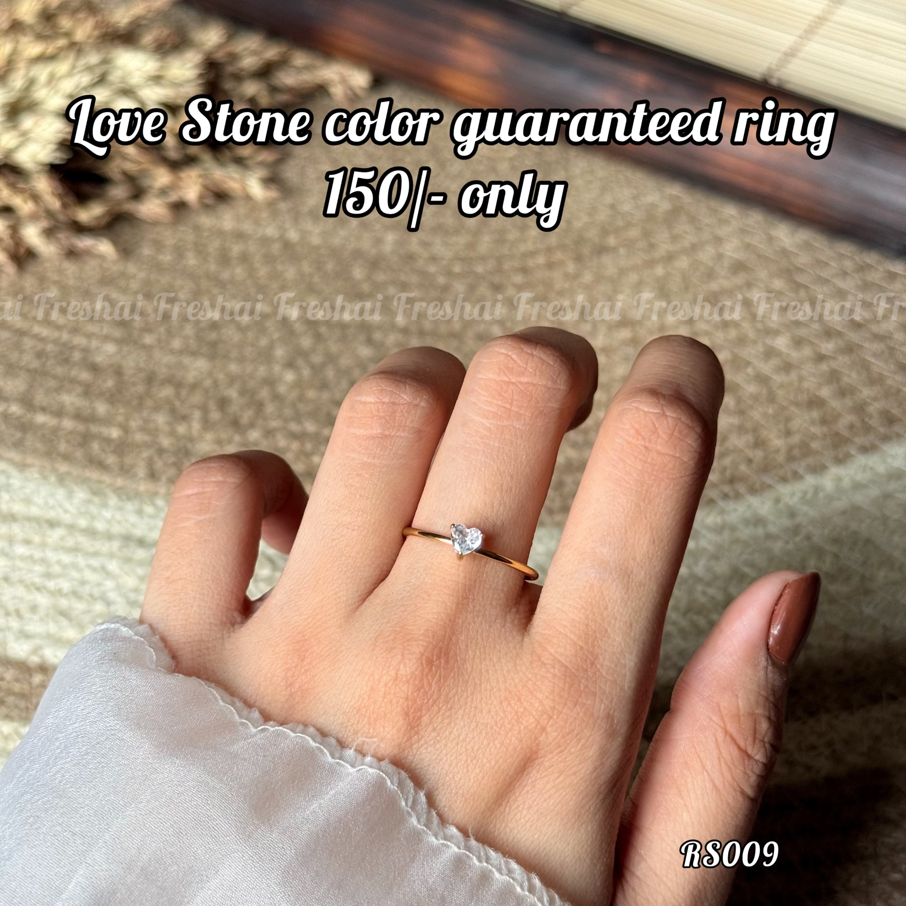 Gold Crystal Heart Solitaire Adjustable Stainless Steel Ring