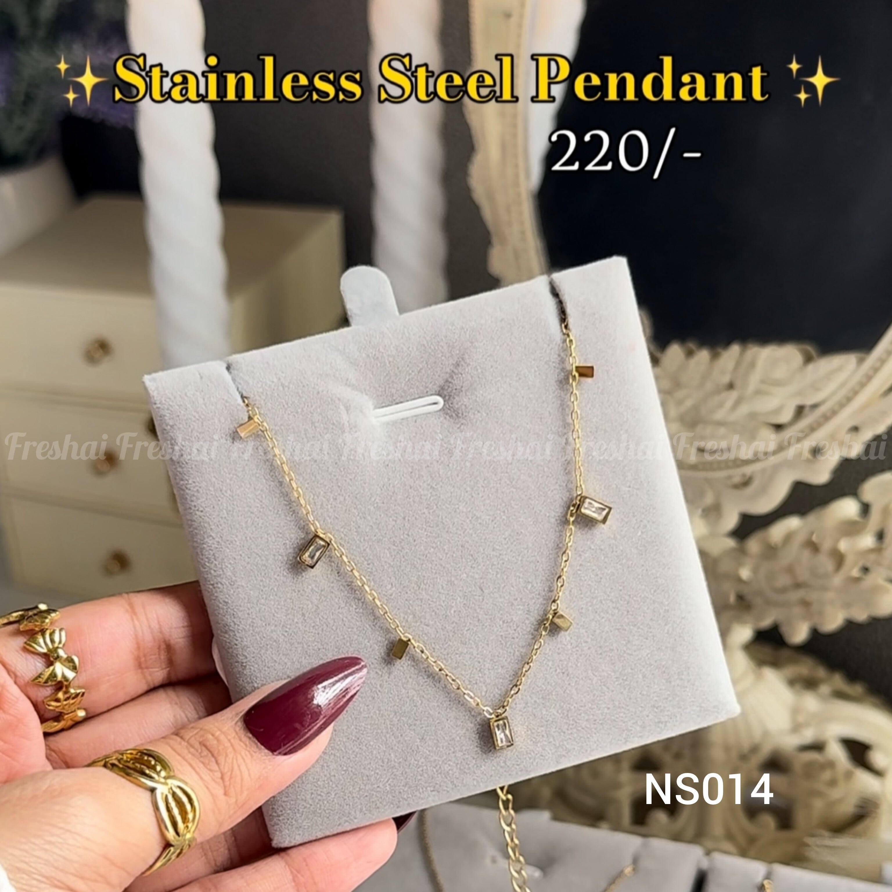 Multi-Crystal Drop Charm Stainless Steel Pendant
