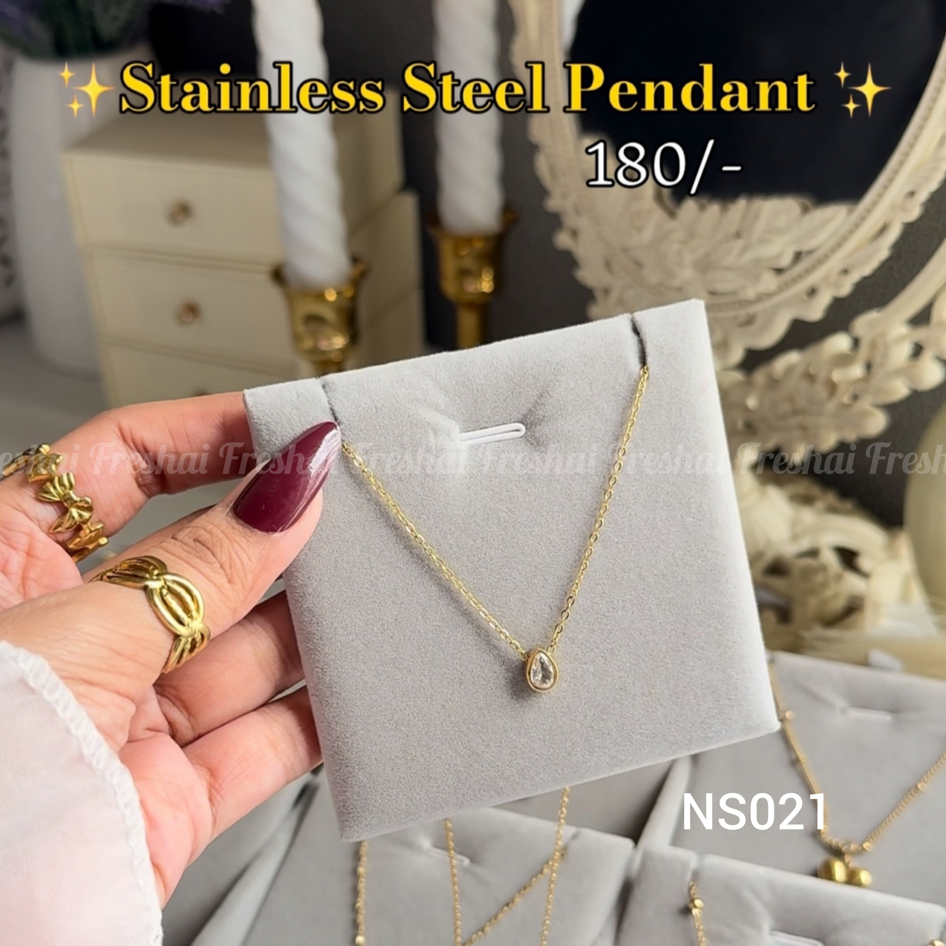 Teardrop Crystal Solitaire Stainless Steel Pendant