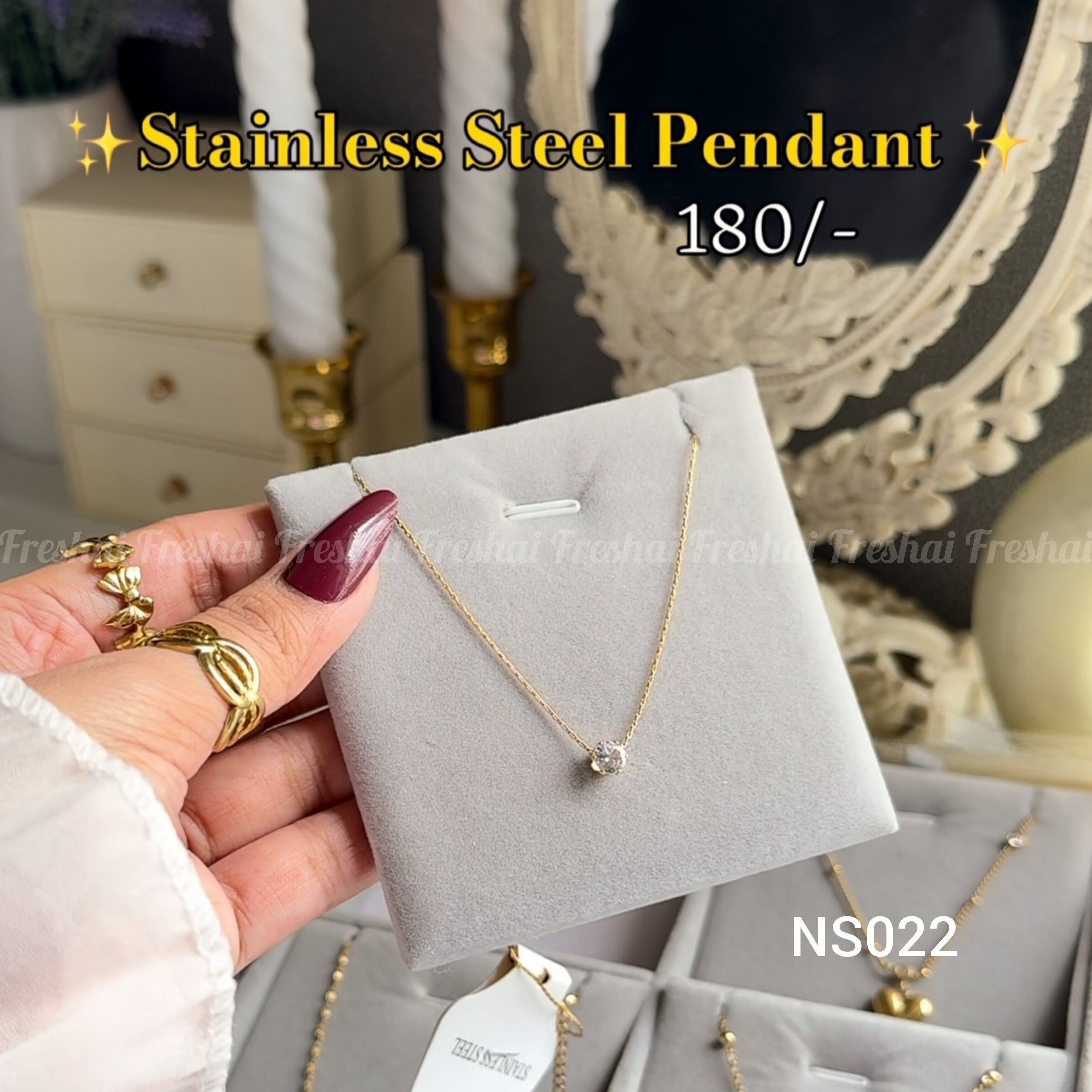 Round Crystal Solitaire Stainless Steel Pendant