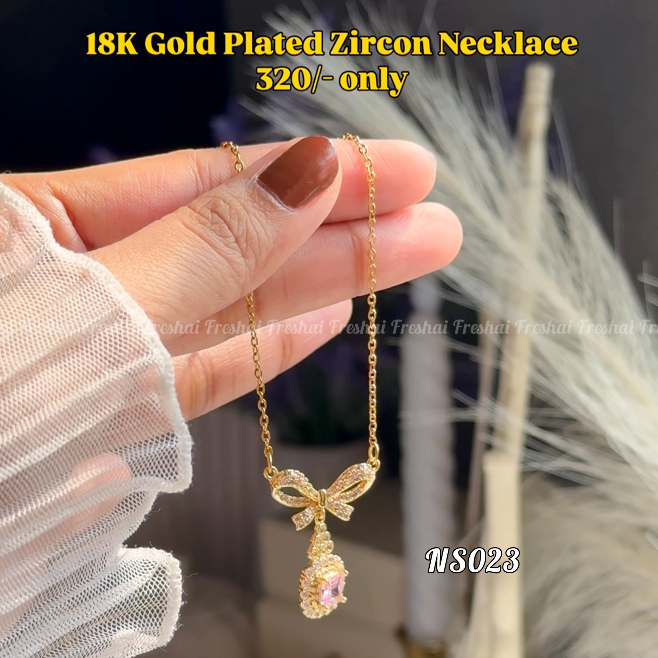 18K Gold Plated Bow Stainless Steel Zircon Pendant
